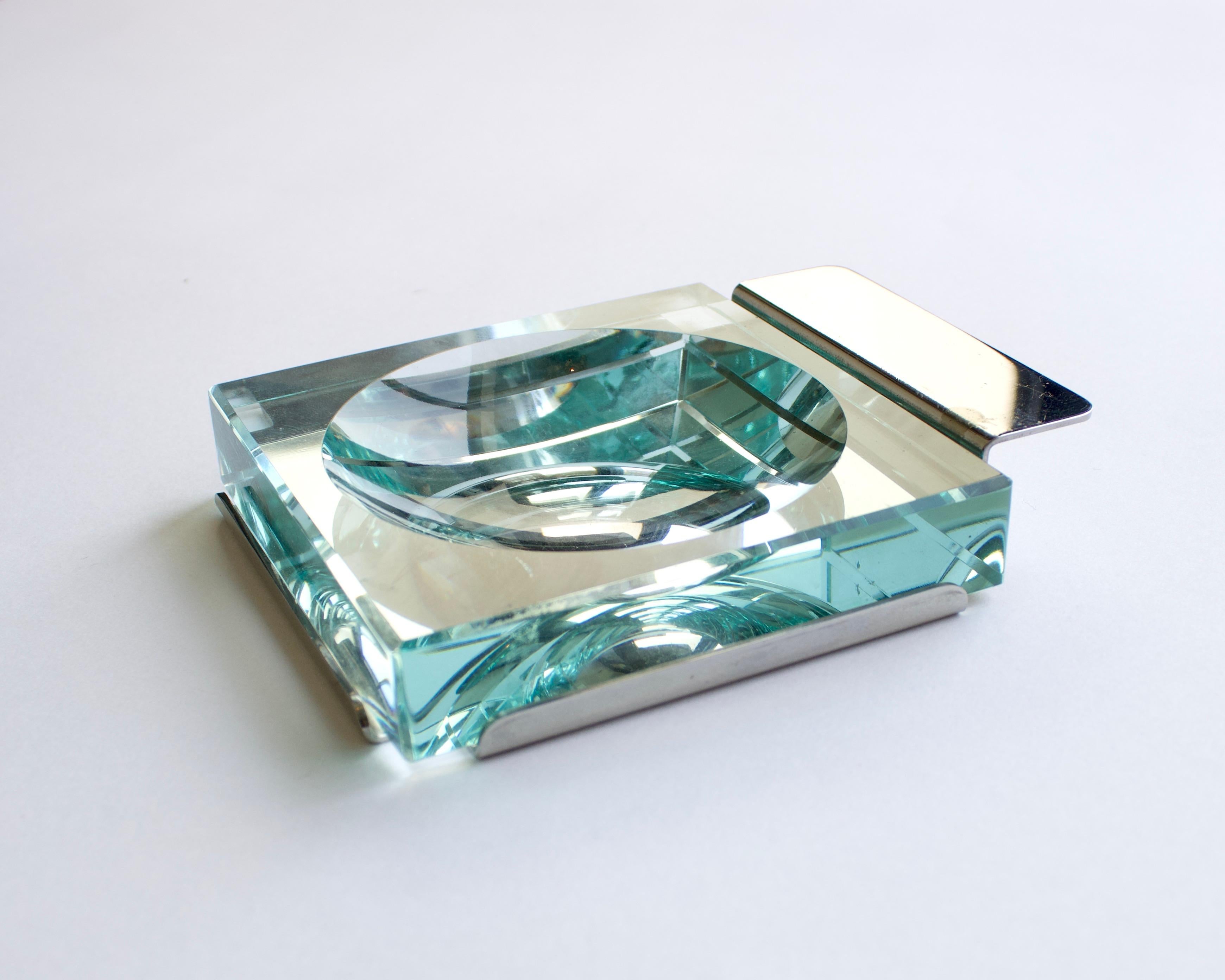 italien Vide-poche de poche en verre et cristal Fontana Arte Mazza Krupp Gramigna en vente