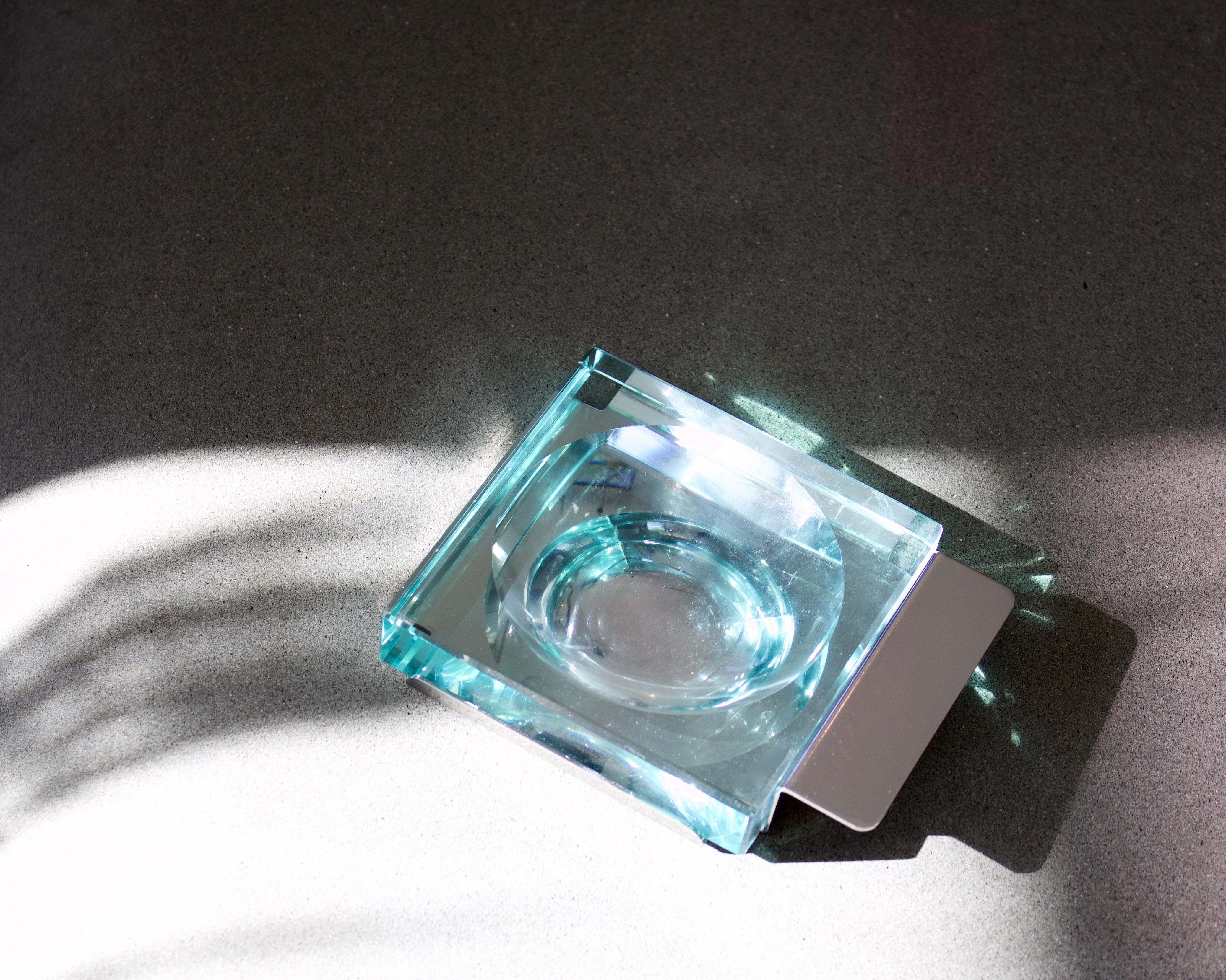 Fin du 20e siècle Vide-poche de poche en verre et cristal Fontana Arte Mazza Krupp Gramigna en vente