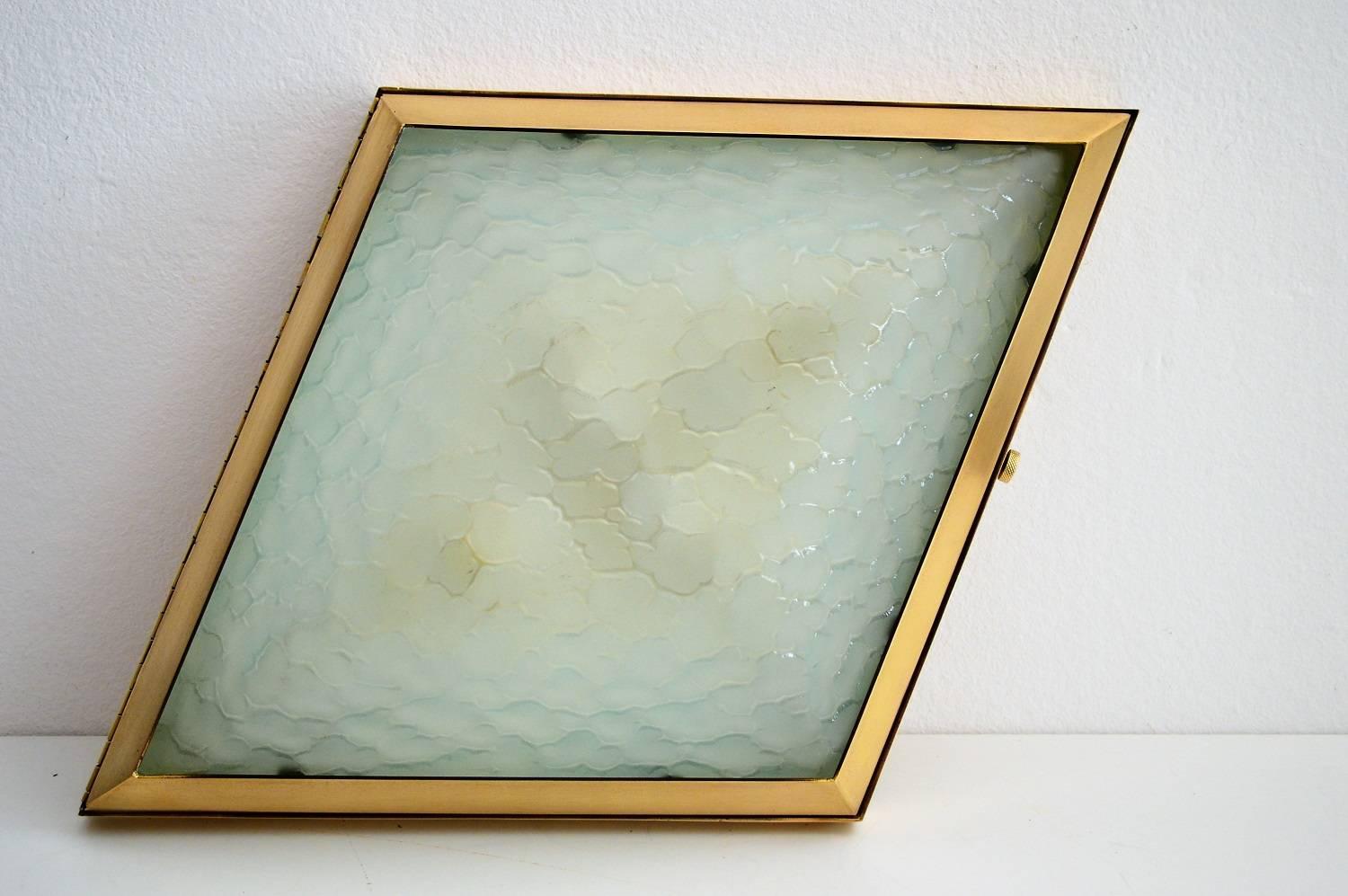 Mid-Century Modern Fontana Arte Midcentury Brass and Textured Glass Ceiling or Wall Fixture, 1950s