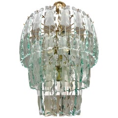 Fontana Arte mid-century chandelier Murano Crystal Gilt Frame, 1970