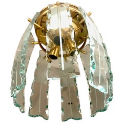 Fontana Arte mid-century chandelier Murano Crystal Gilt Frame, 1970