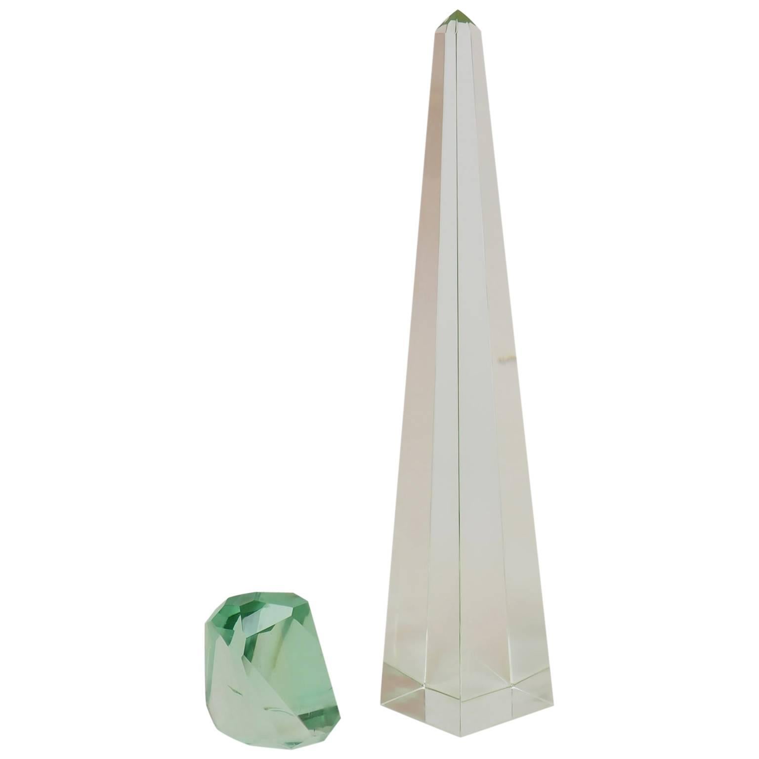 Mid-Century Modern Fontana Arte Midcentury Large Massive Glass Obelisk, Milano, 1970s For Sale