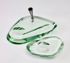Fontana Arte Mid-Century Modern 1950s Glass Pen Holder Stand & Ashtray Desk Set