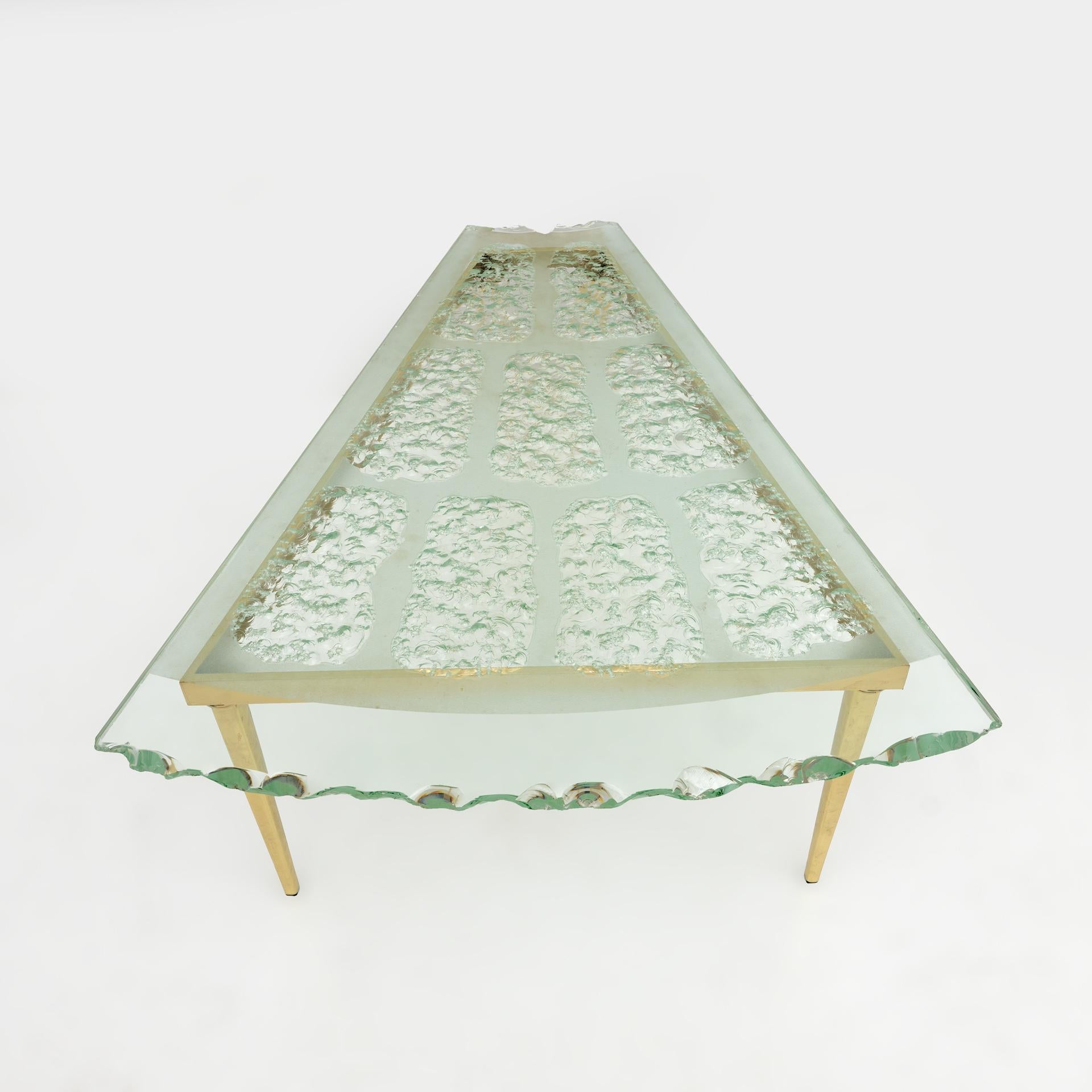 Italian Mid-Century Modern Chiseled Glass Coffee Table Attr. Max Ingrand by Fontana Arte For Sale