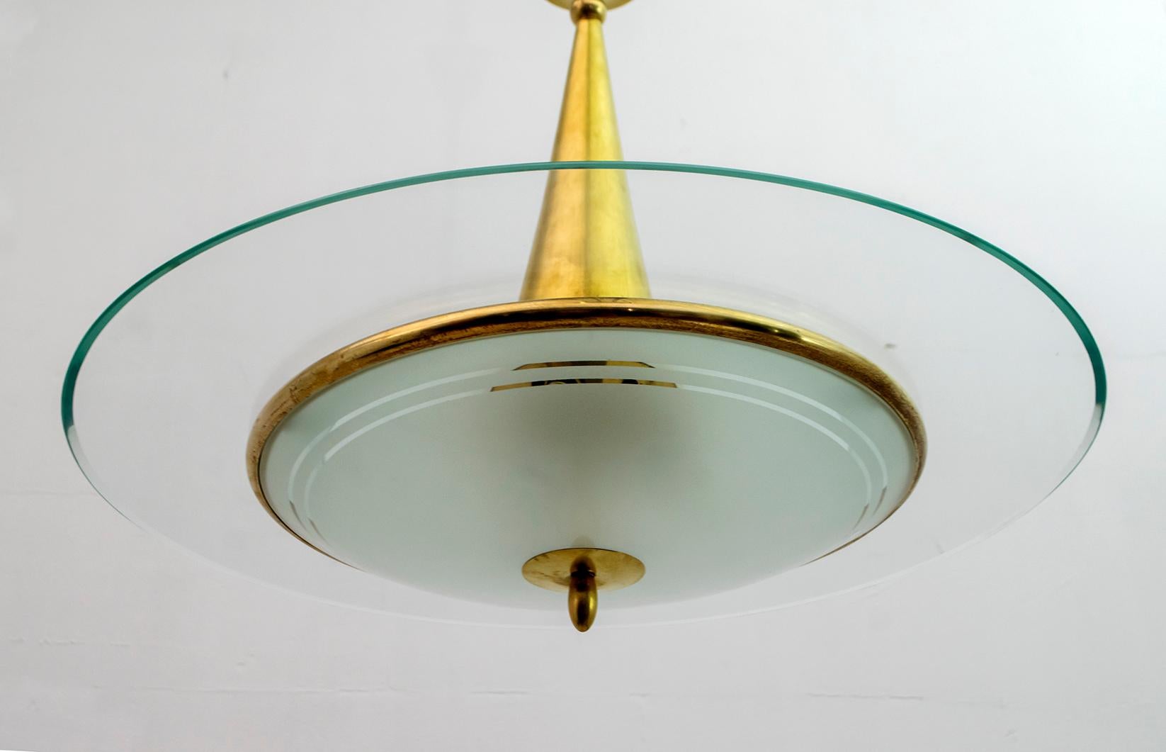 Fontana Arte Mid-Century Modern Italian Brass and Glass Chandelier, 1950s 2