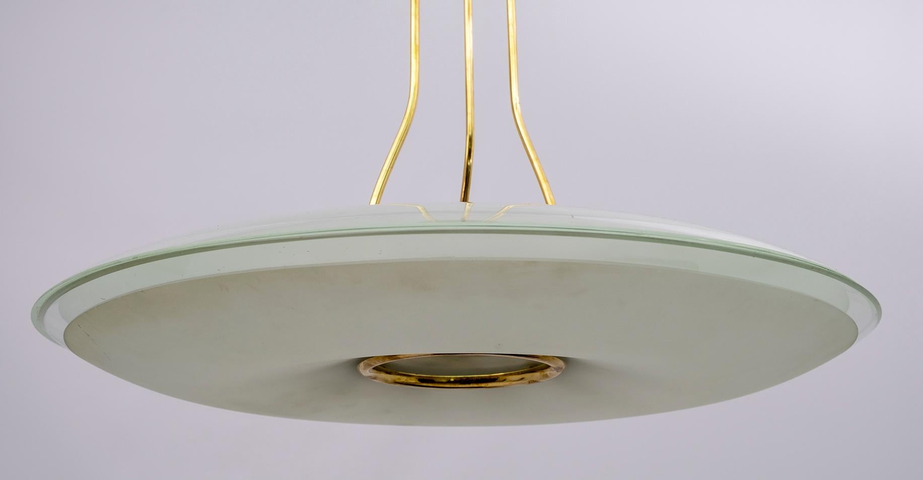 Brass Fontana Arte Mid-Century Modern Italian Chandelier by Max Ingrand, 1950s