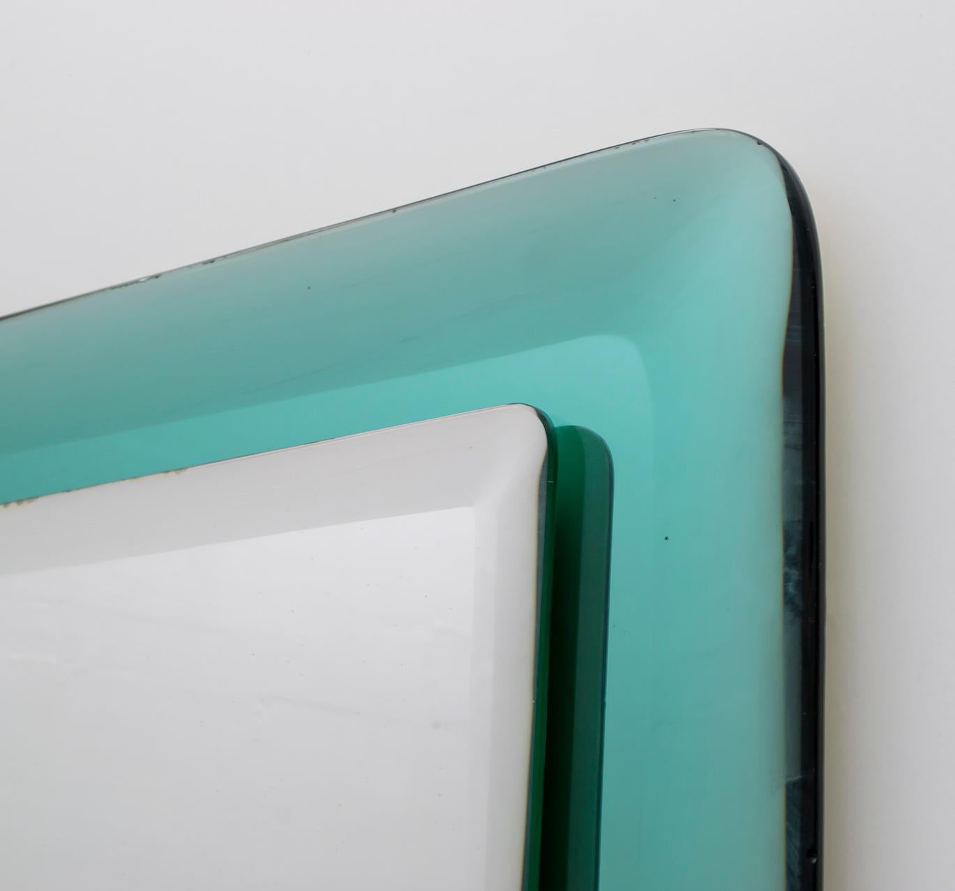 Fontana Arte Mid-Century Modern Italian Concave Wall Green Mirror, 1965 9