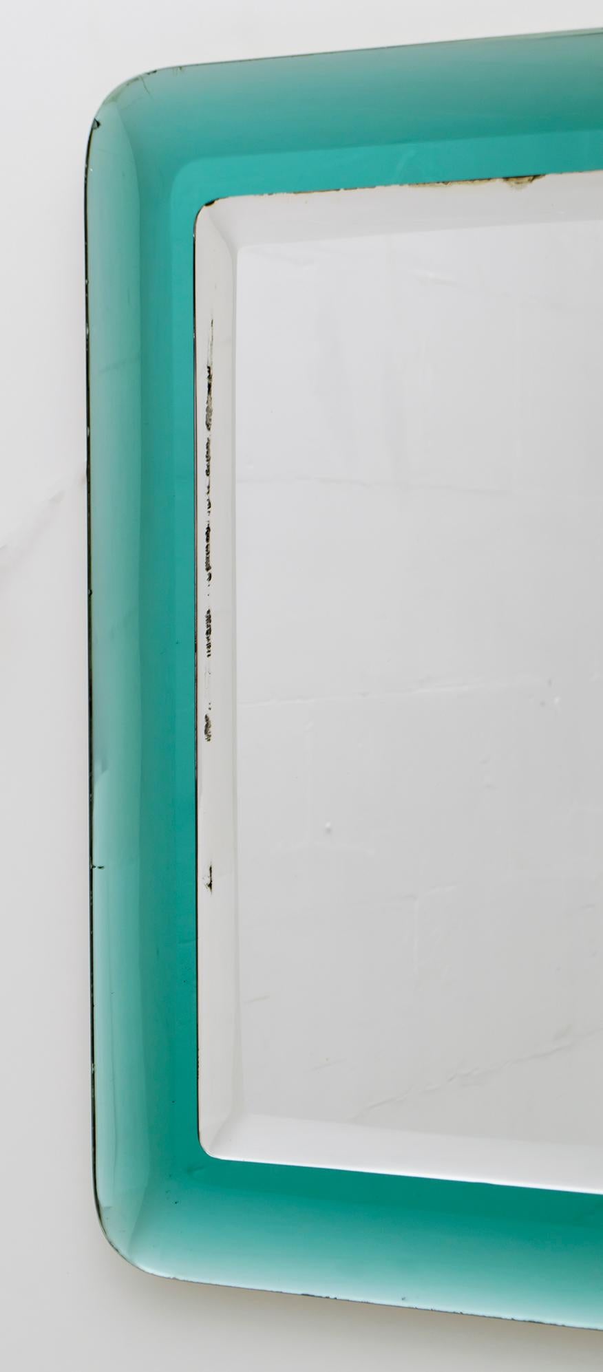 Fontana Arte Mid-Century Modern Italian Concave Wall Green Mirror, 1965 2