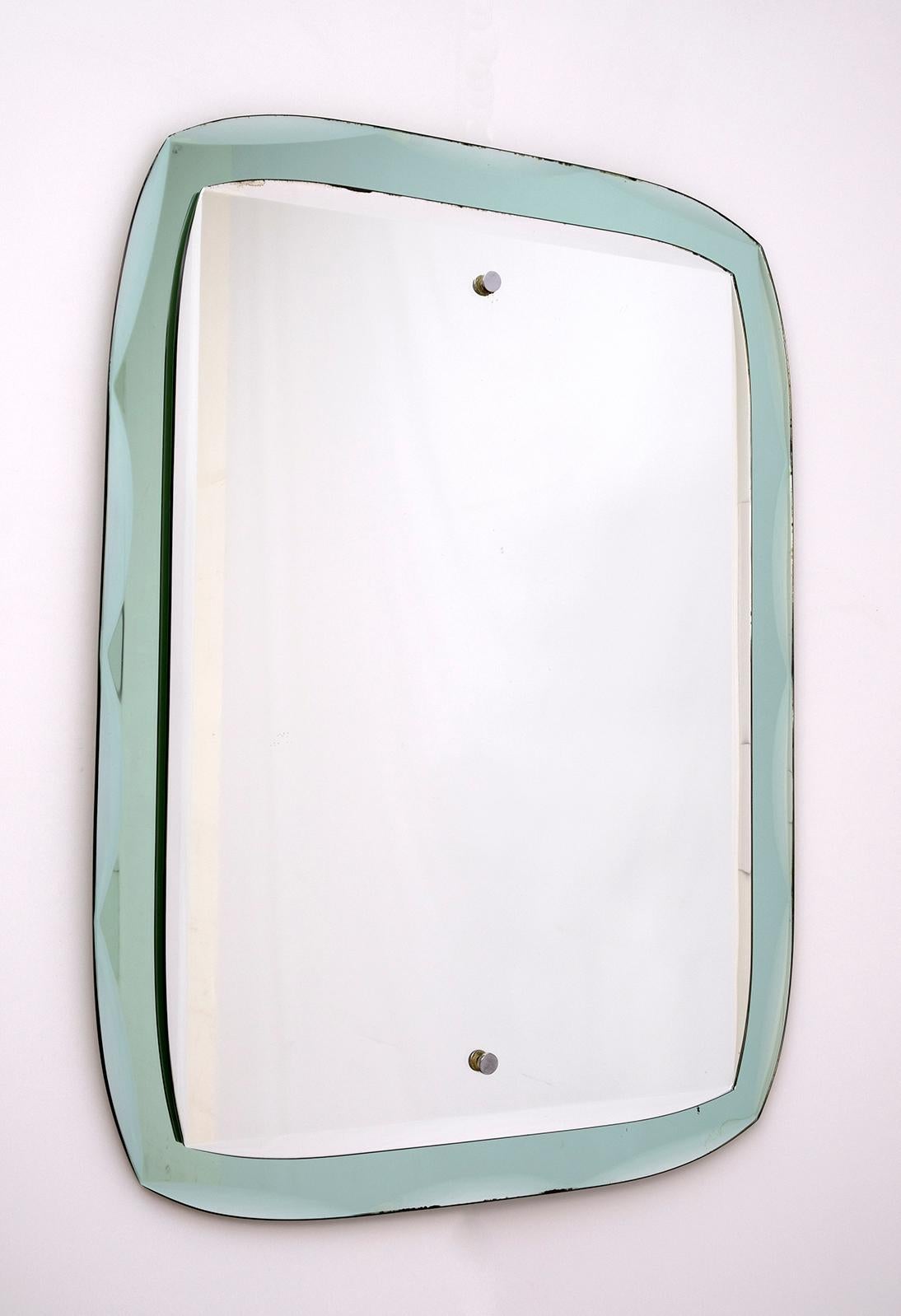 Mid-20th Century Fontana Arte Mid-Century Modern Italian Wall Green Mirror, 1965