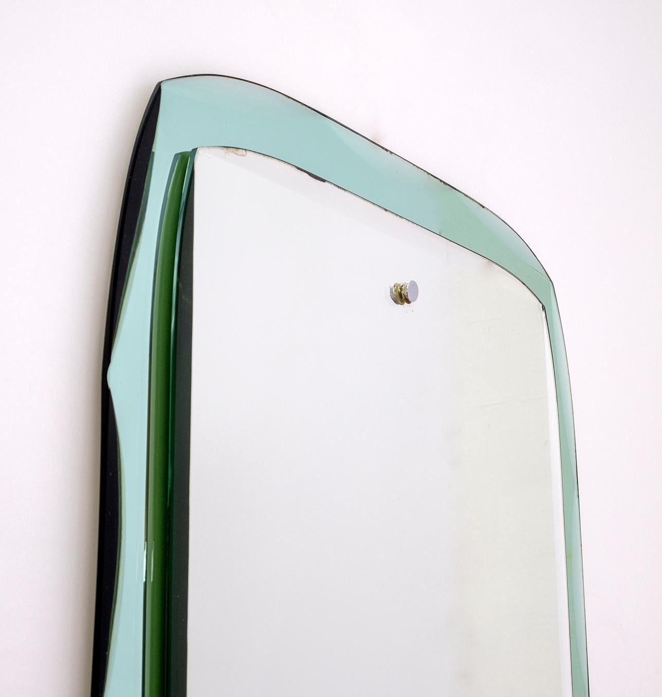 Fontana Arte Mid-Century Modern Italian Wall Green Mirror, 1965 3