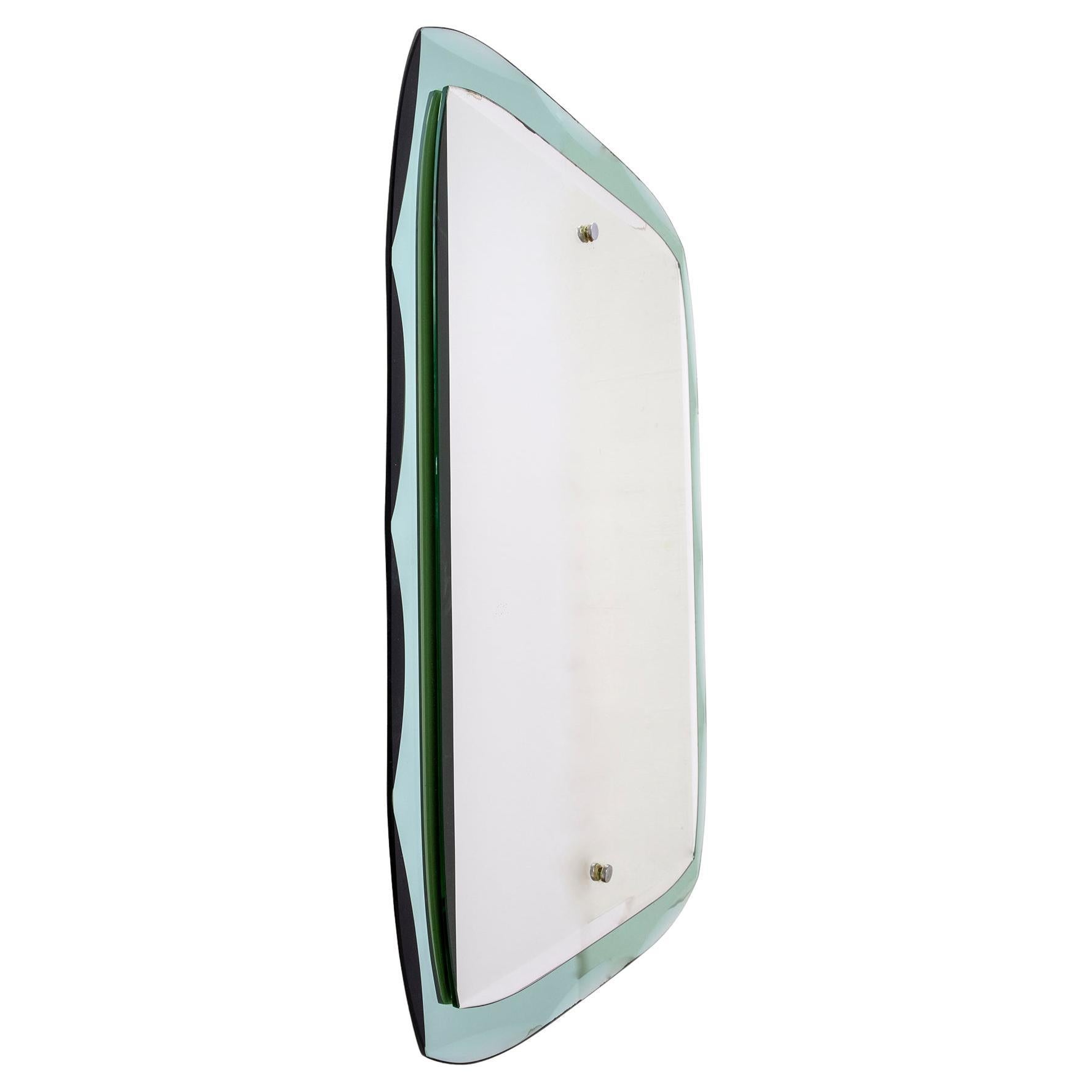 Fontana Arte Mid-Century Modern Italian Wall Green Mirror, 1965