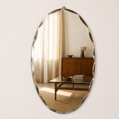 Fontana Arte Mid-Century Oval Diamond-Beveled Mirror, Italy, 1950s
