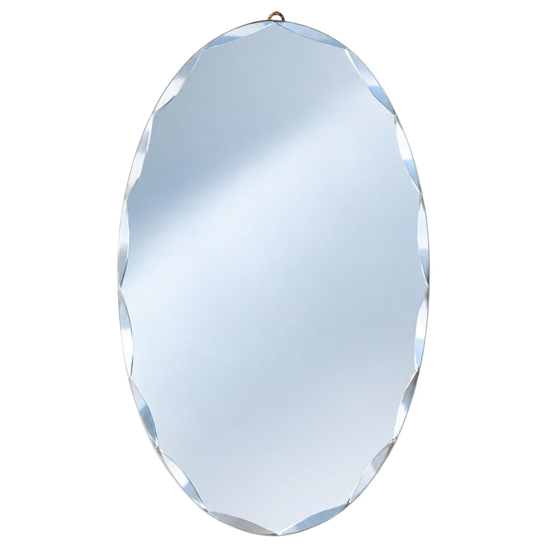 Fontana Arte Mid-Century Oval Diamond-Beveled Mirror, Italy, 1950s For Sale