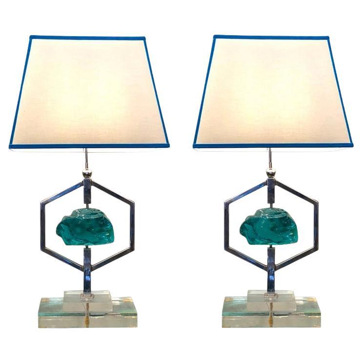 Fontana Arte Mid-Century Pair of Striking Table Lights Attributed to Max Ingrand