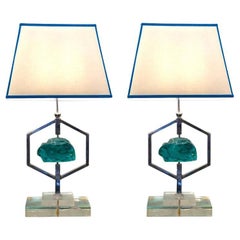 Fontana Arte Mid-Century Pair of Striking Table Lights Attributed to Max Ingrand
