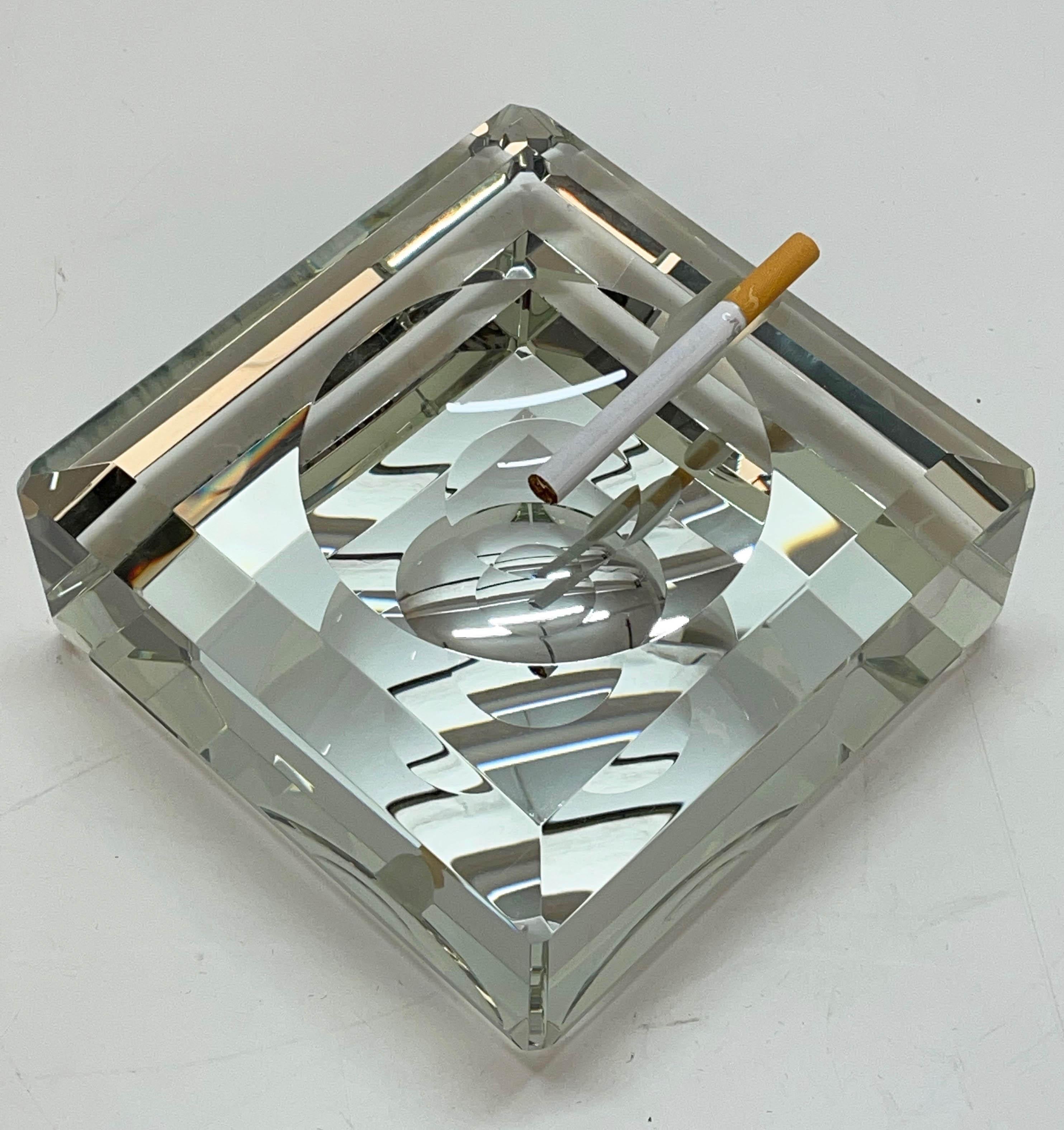 Fontana Arte Midcentury Crystal Glass Italian Squared Ashtray with Mirror, 1960s 6