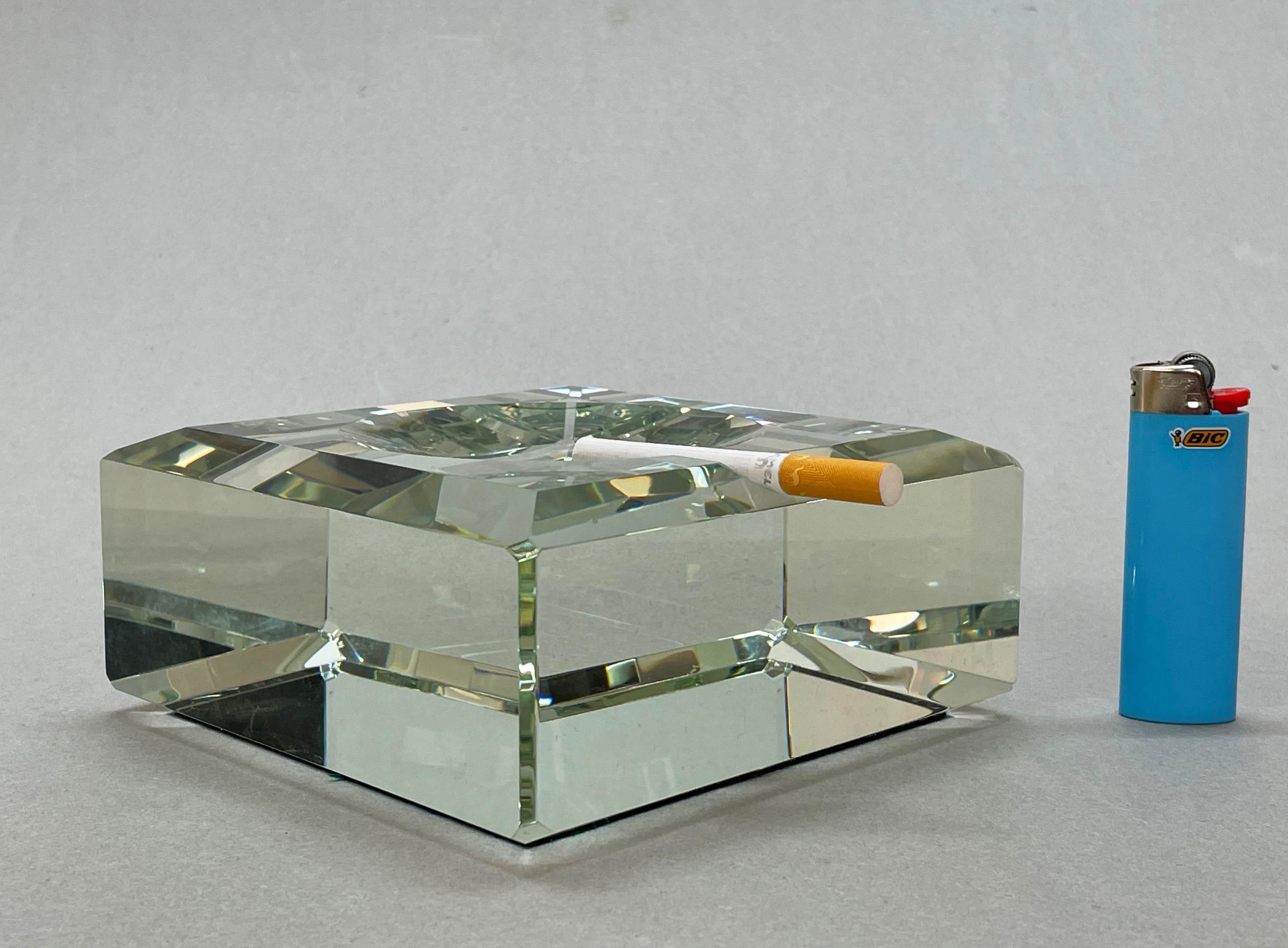 Fontana Arte Midcentury Crystal Glass Italian Squared Ashtray with Mirror, 1960s 7