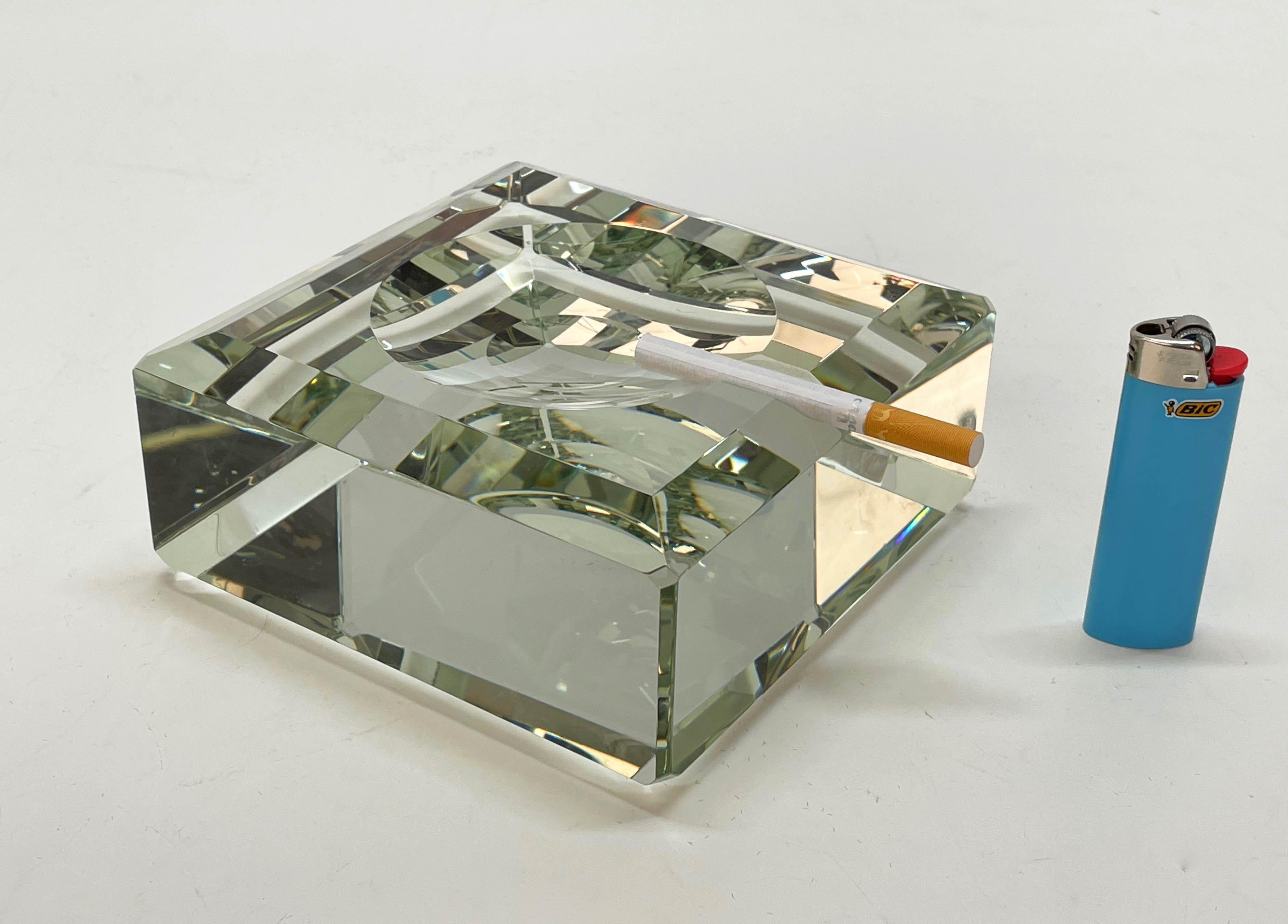 Fontana Arte Midcentury Crystal Glass Italian Squared Ashtray with Mirror, 1960s 9