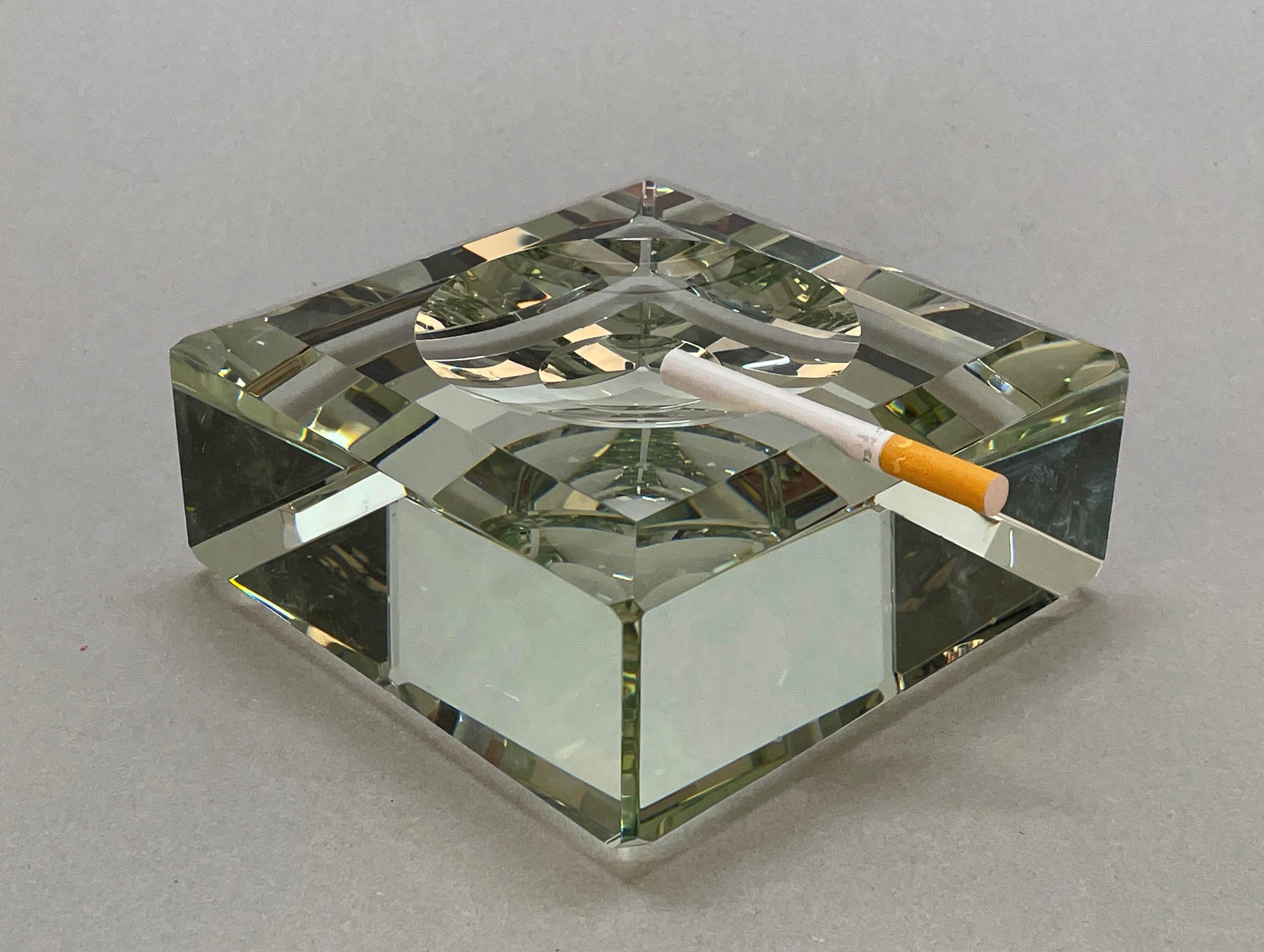 Fontana Arte Midcentury Crystal Glass Italian Squared Ashtray with Mirror, 1960s 11