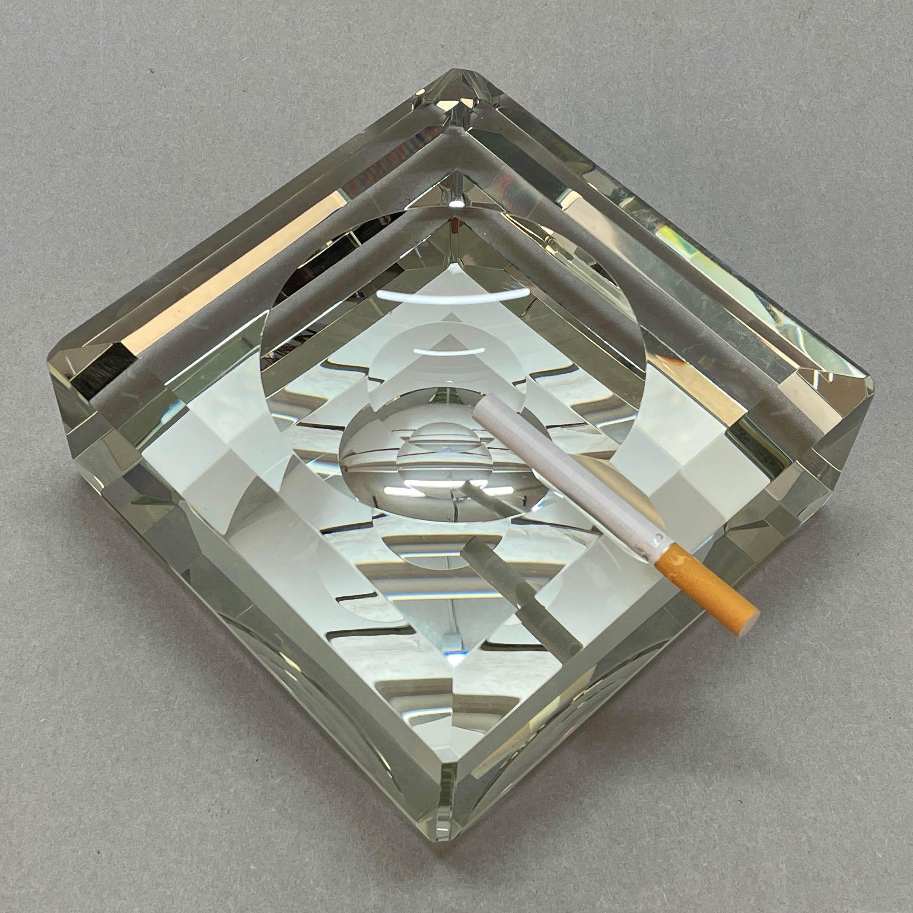 Fontana Arte Midcentury Crystal Glass Italian Squared Ashtray with Mirror, 1960s 12
