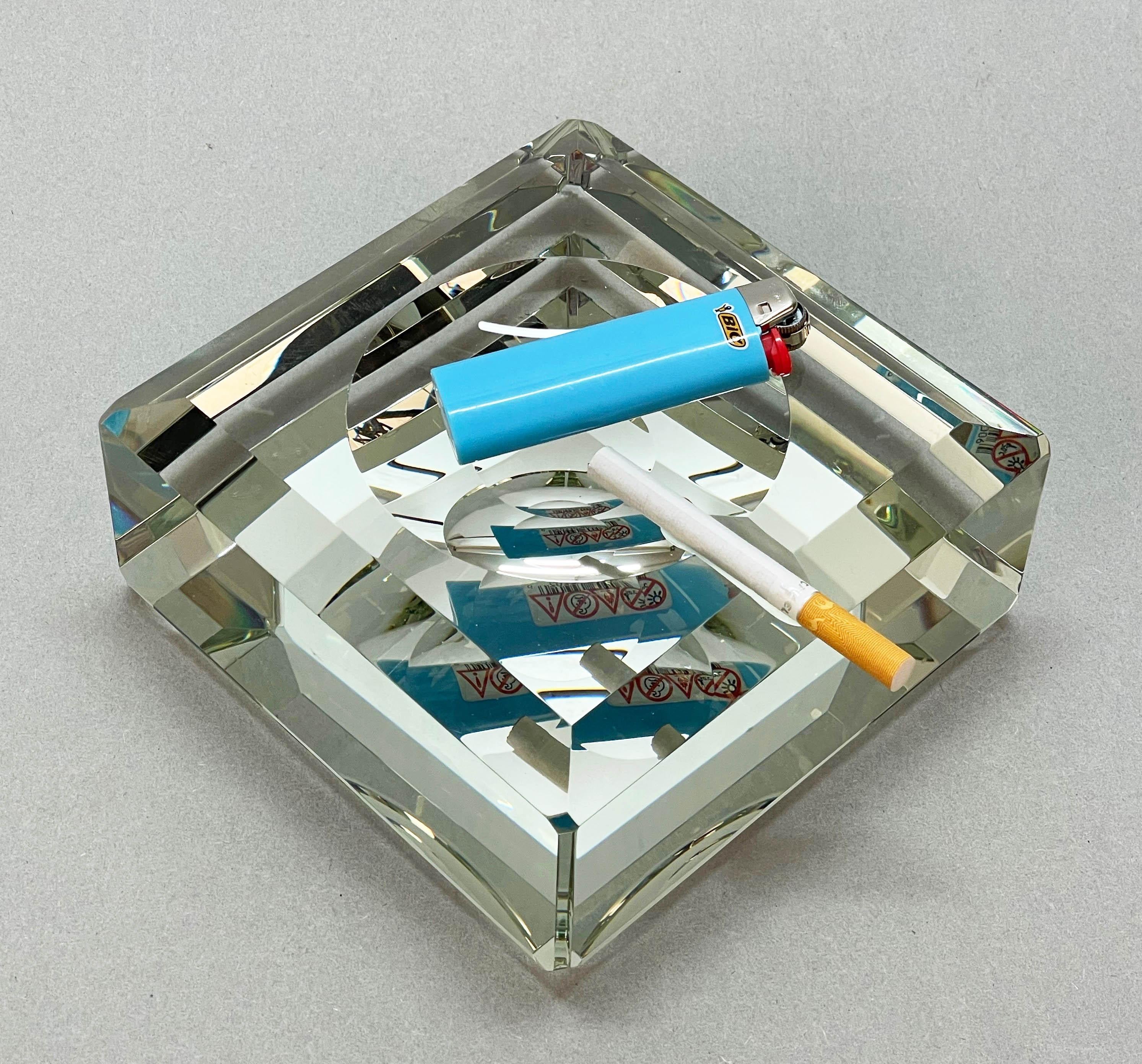 Fontana Arte Midcentury Crystal Glass Italian Squared Ashtray with Mirror, 1960s 14