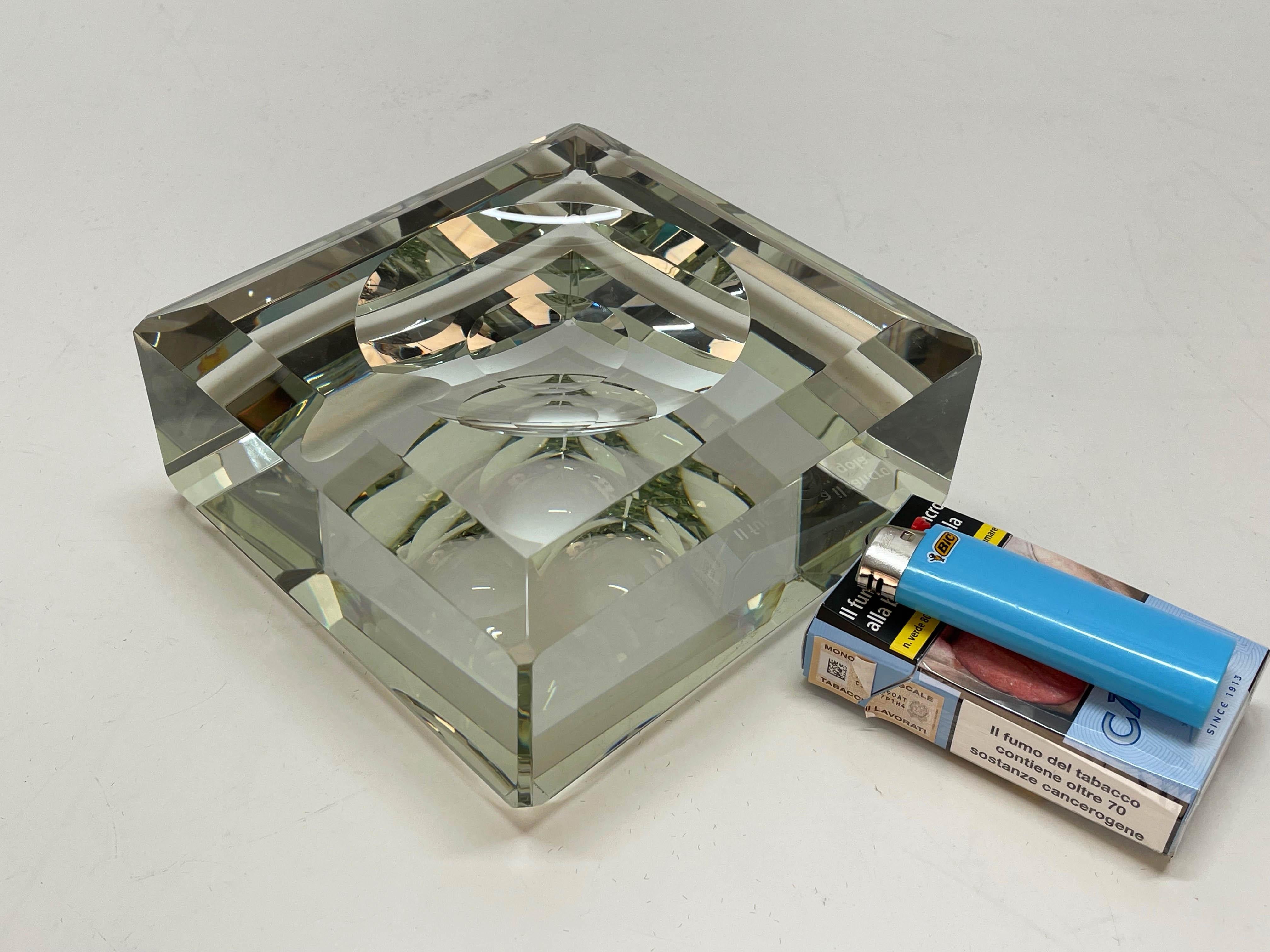 Fontana Arte Midcentury Crystal Glass Italian Squared Ashtray with Mirror, 1960s 15