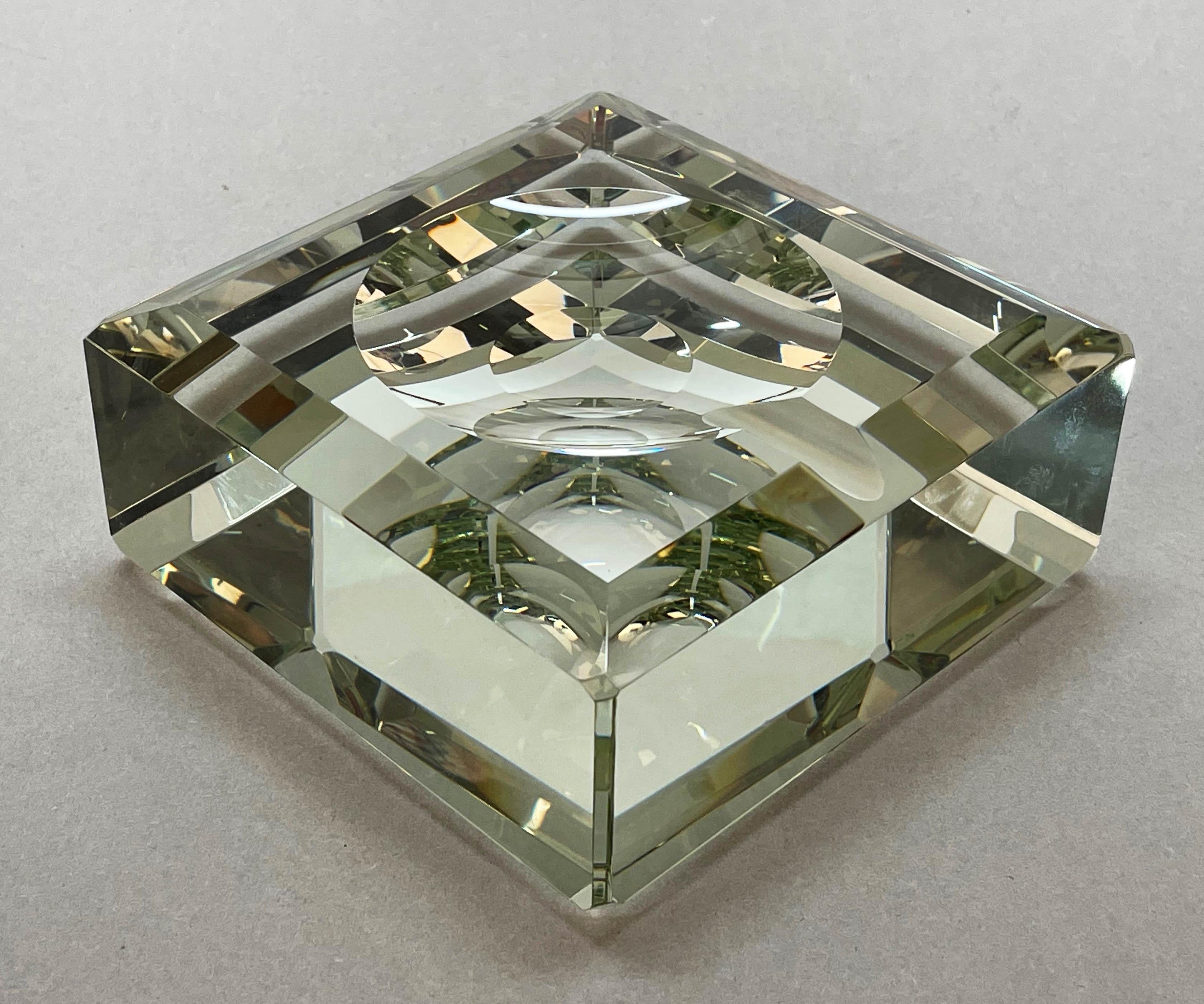 20th Century Fontana Arte Midcentury Crystal Glass Italian Squared Ashtray with Mirror, 1960s