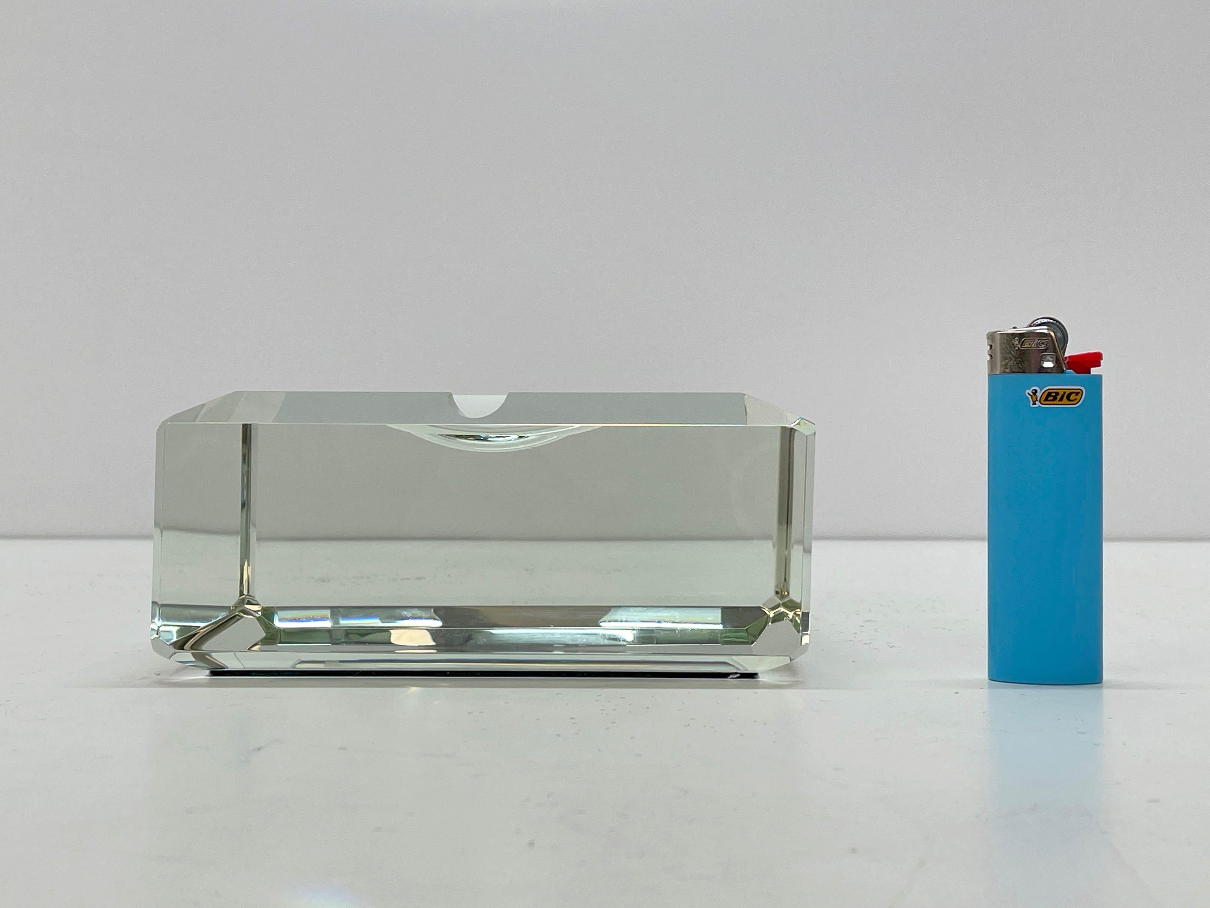 Fontana Arte Midcentury Crystal Glass Italian Squared Ashtray with Mirror, 1960s 3