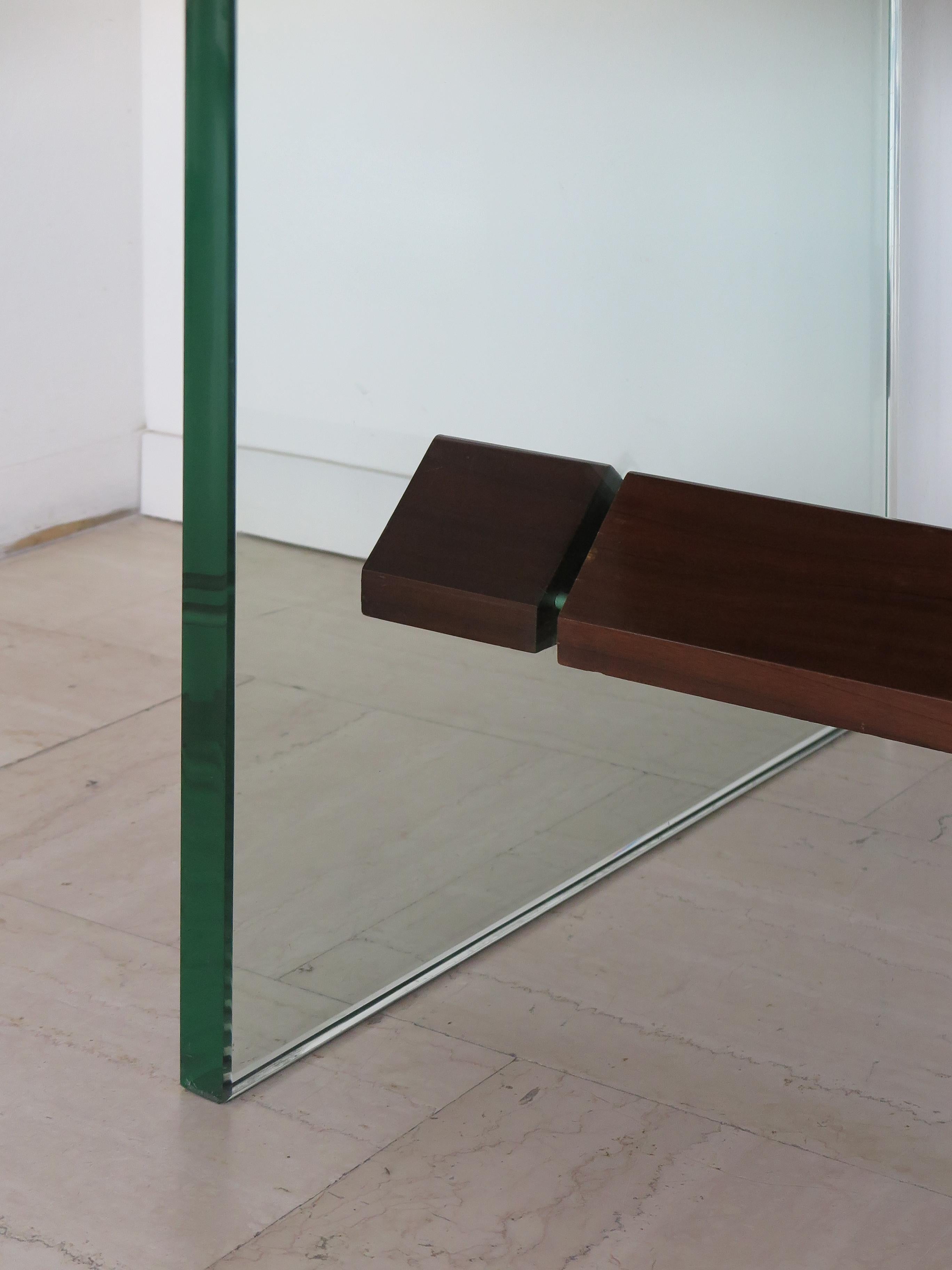 Table de salle à manger à consoles en verre et Wood Wood, Italie, milieu du siècle, Fontana Arte, années 1960 en vente 3