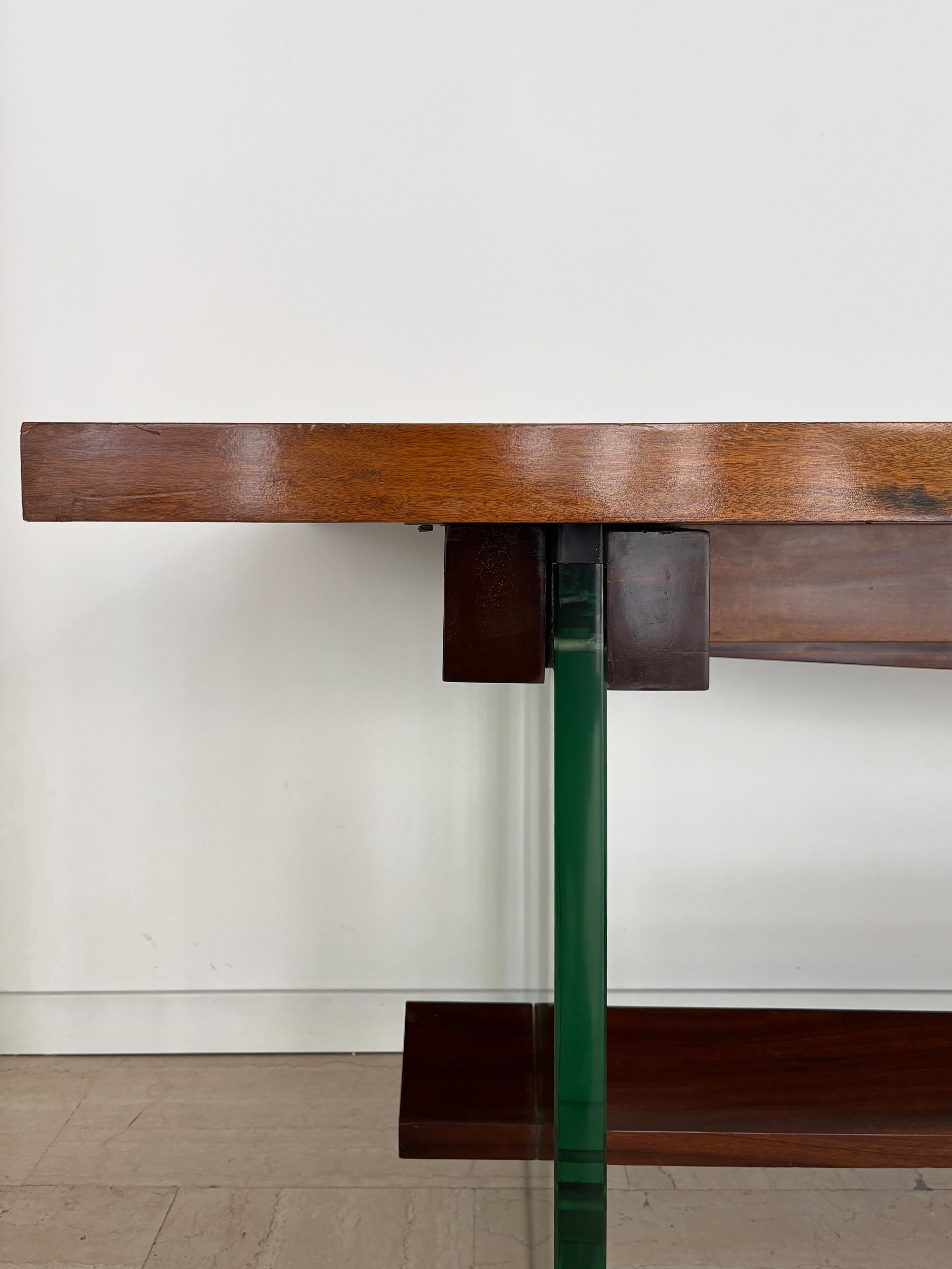 Table de salle à manger à consoles en verre et Wood Wood, Italie, milieu du siècle, Fontana Arte, années 1960 en vente 5