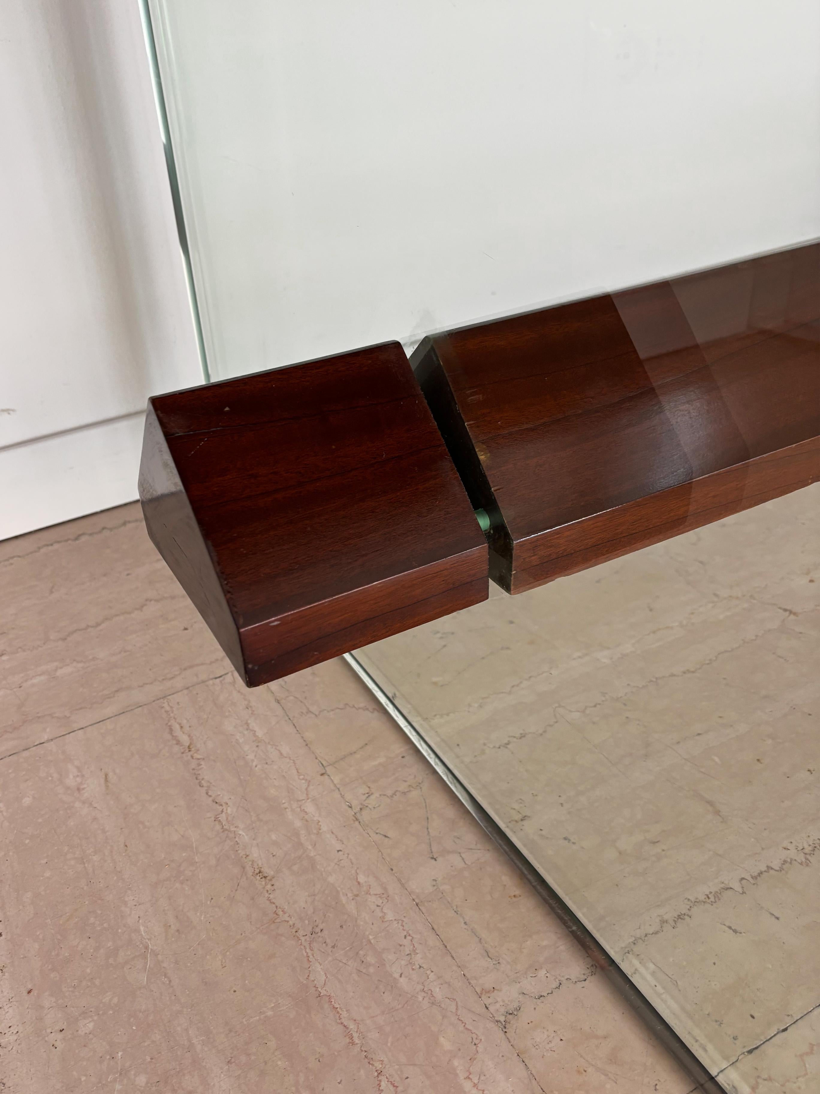Table de salle à manger à consoles en verre et Wood Wood, Italie, milieu du siècle, Fontana Arte, années 1960 en vente 10