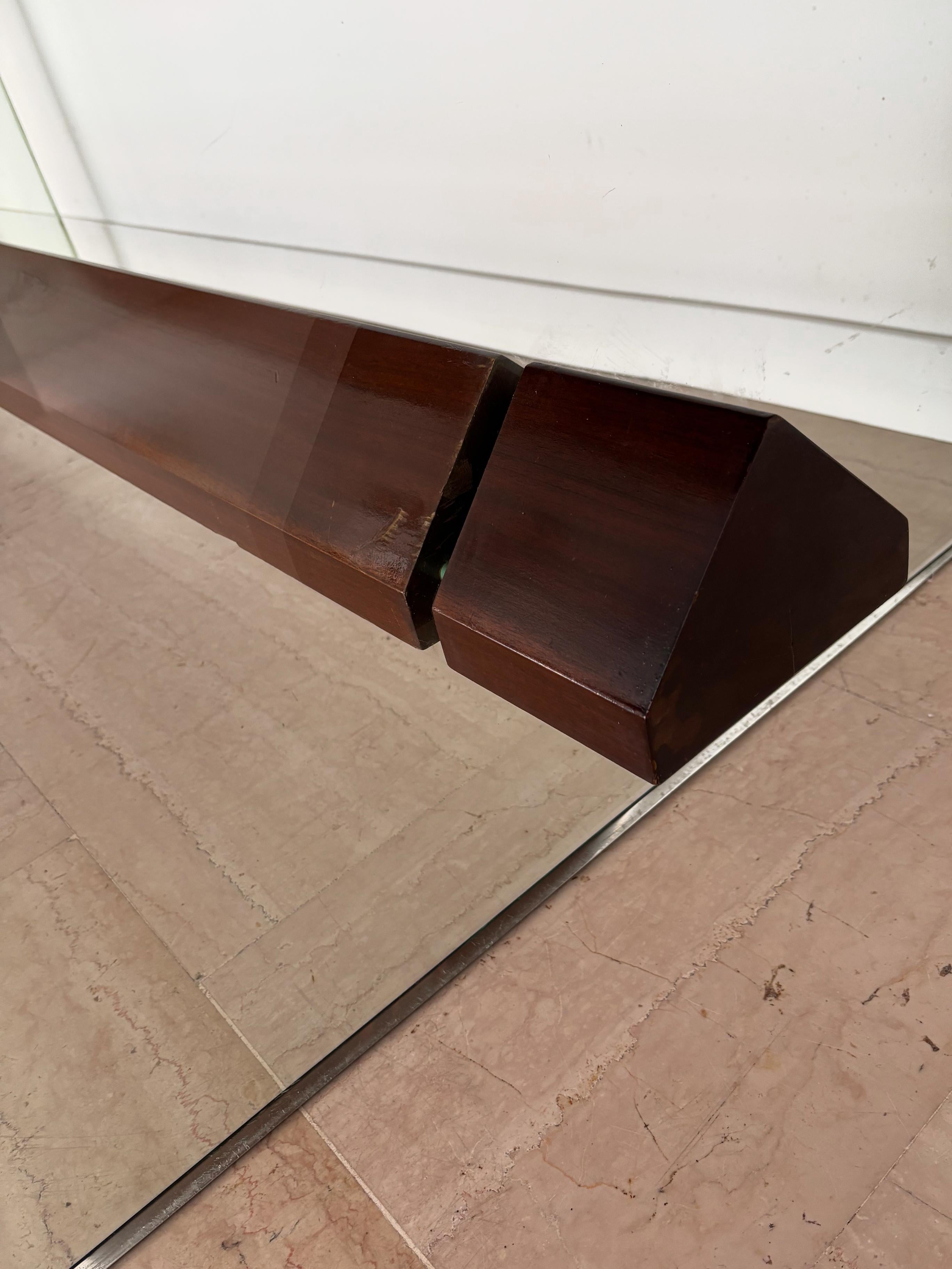 Table de salle à manger à consoles en verre et Wood Wood, Italie, milieu du siècle, Fontana Arte, années 1960 en vente 11