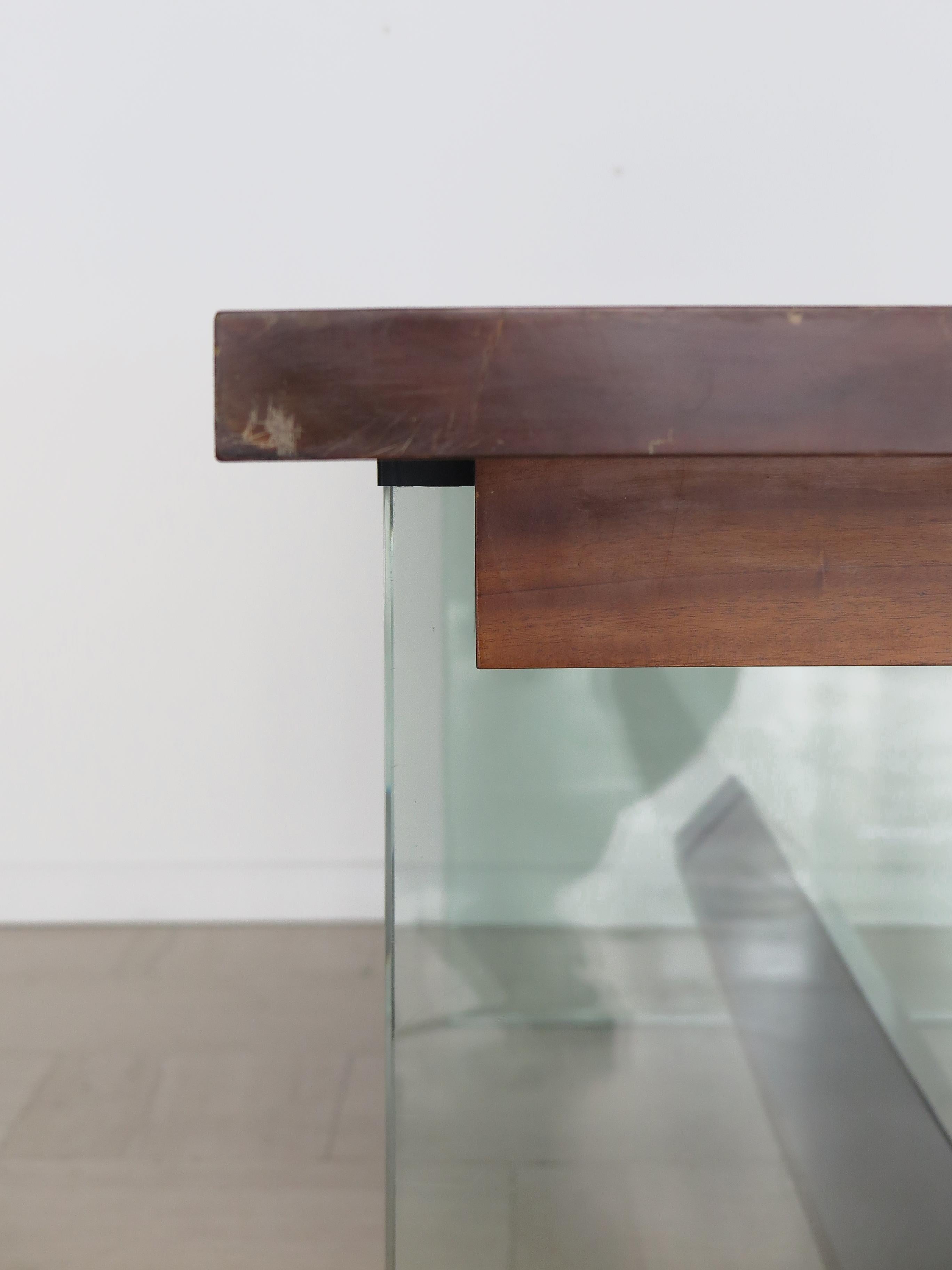 Table de salle à manger à consoles en verre et Wood Wood, Italie, milieu du siècle, Fontana Arte, années 1960 en vente 12