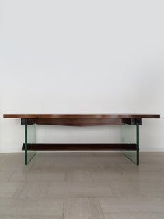 Fontana Arte Midcentury Glass Wood Consolle Dining Table, Italy 1960s