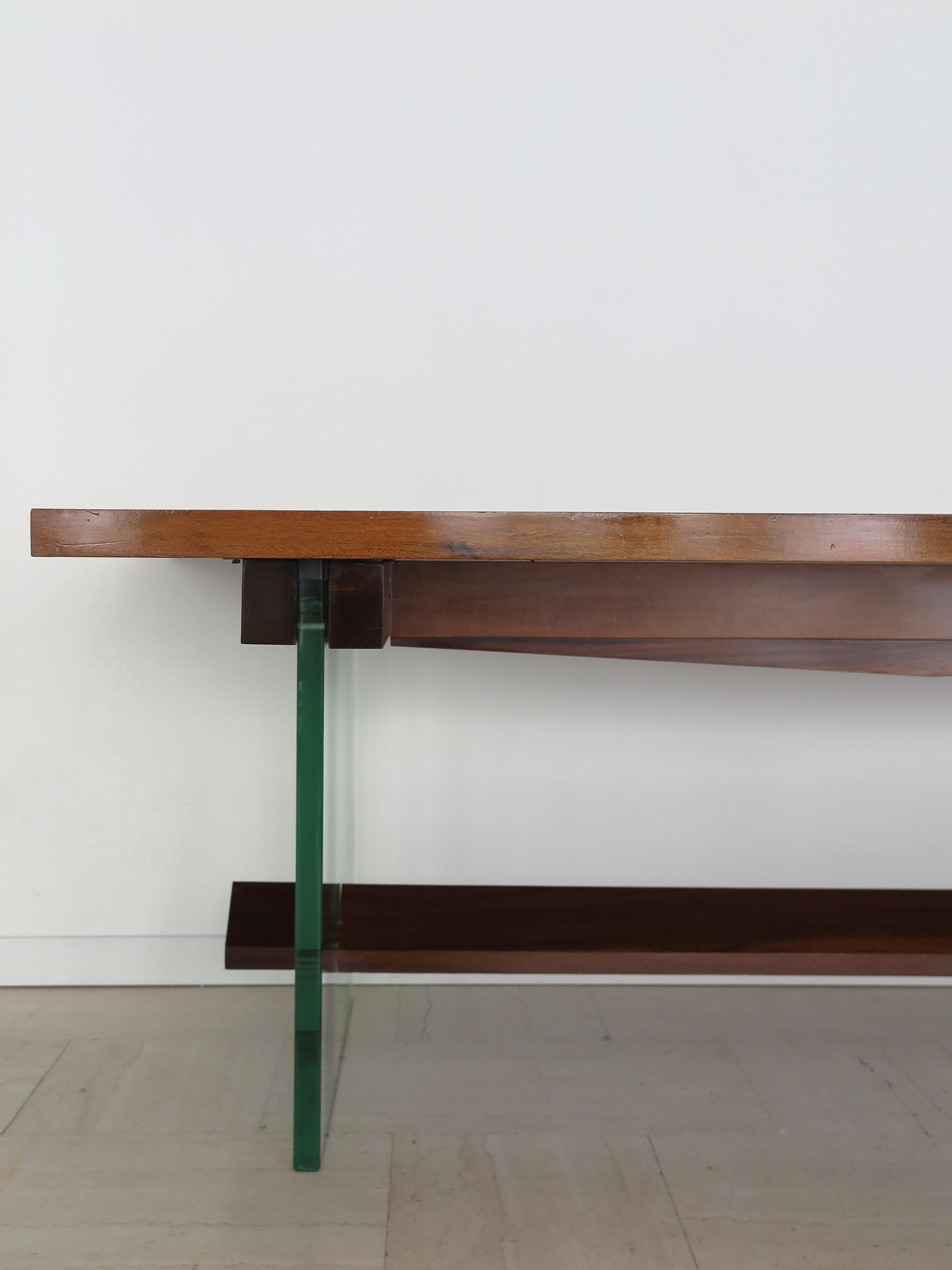 Table de salle à manger à consoles en verre et Wood Wood, Italie, milieu du siècle, Fontana Arte, années 1960 Bon état - En vente à Reggio Emilia, IT