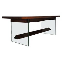Mesa de comedor Fontana Arte Consolle de madera y cristal de mediados de siglo, Italia Años 60