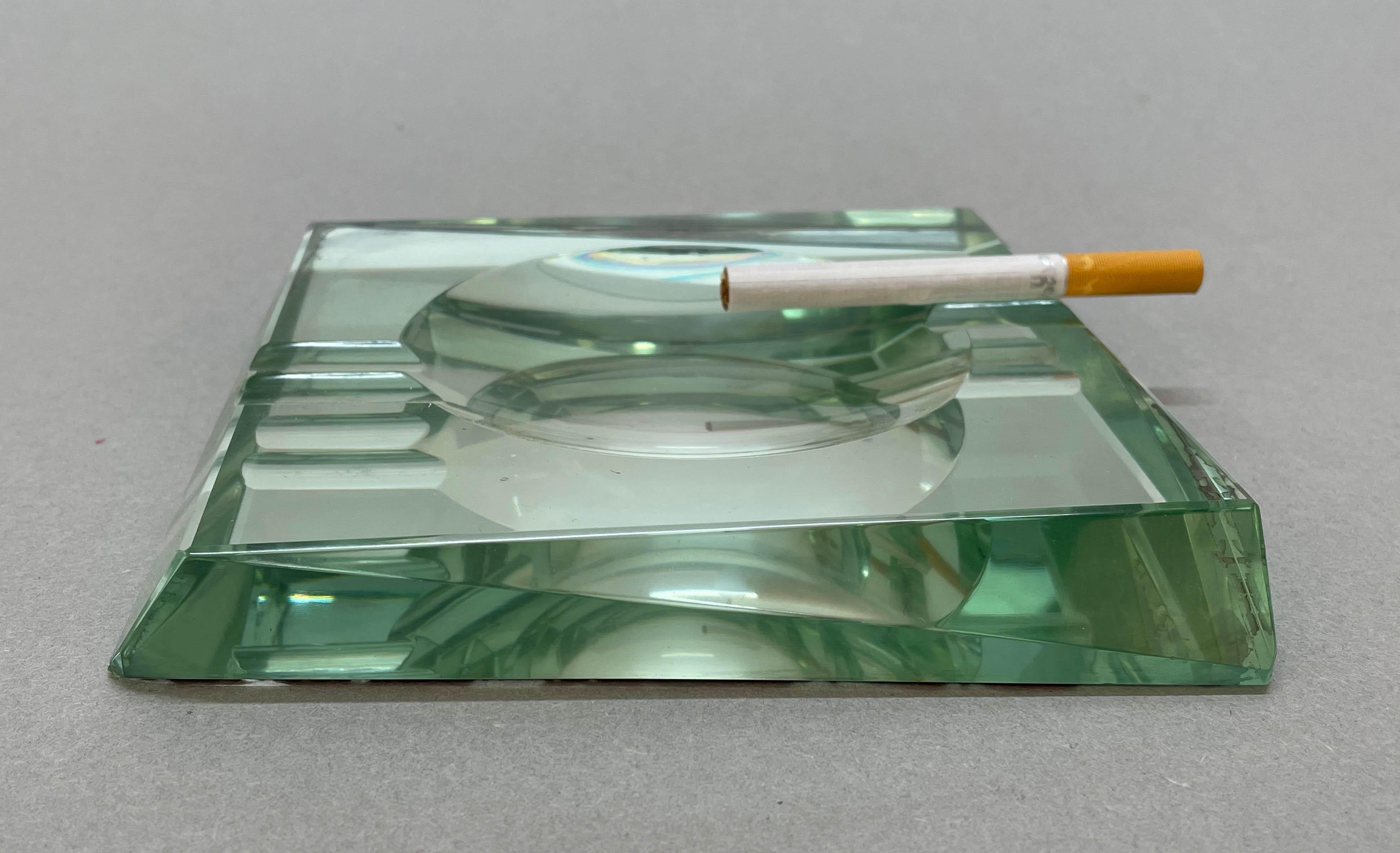 Fontana Arte Midcentury Green Crystal Glass Squared Italian Ashtray, 1960s 4