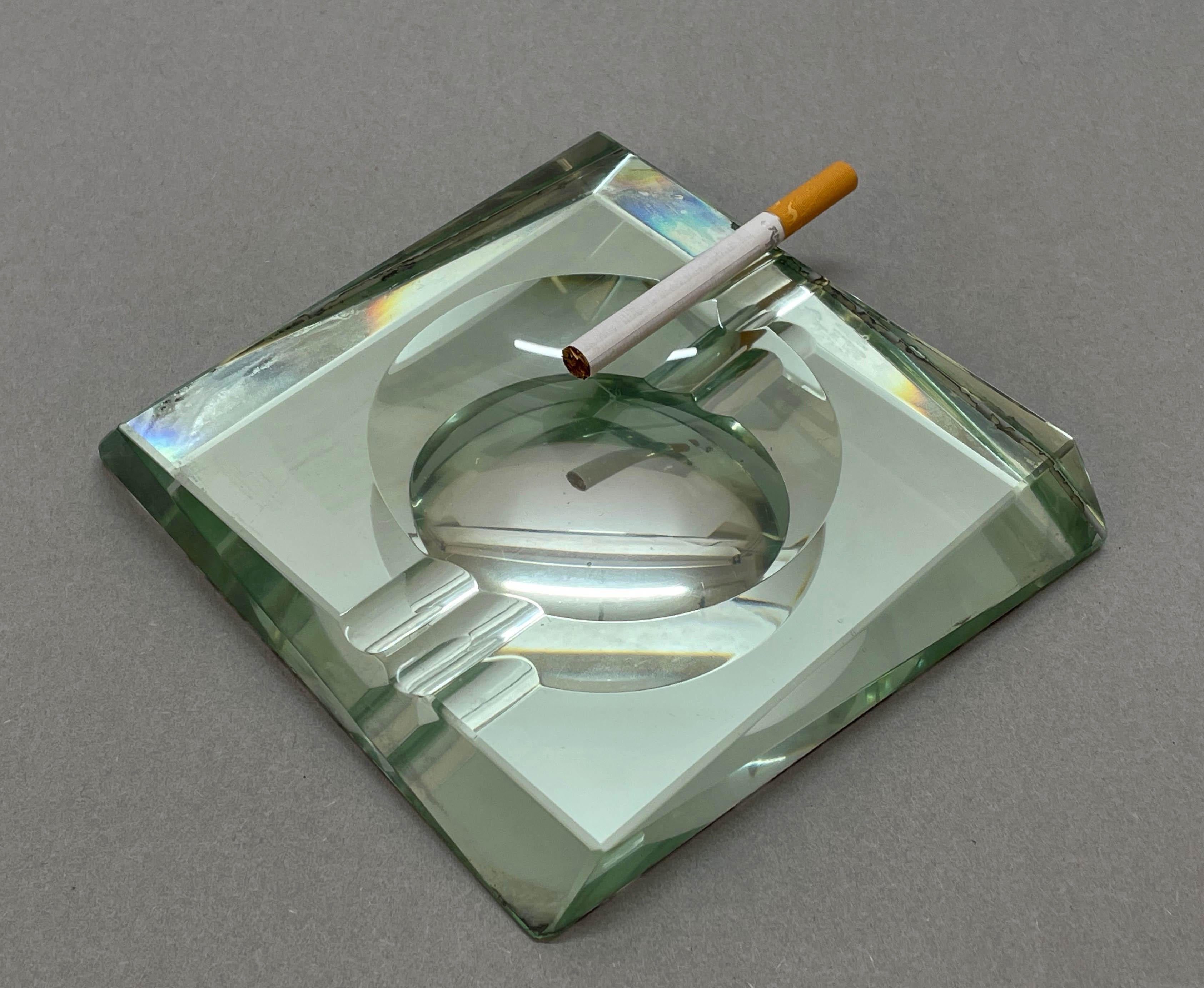 Fontana Arte Midcentury Green Crystal Glass Squared Italian Ashtray, 1960s 6