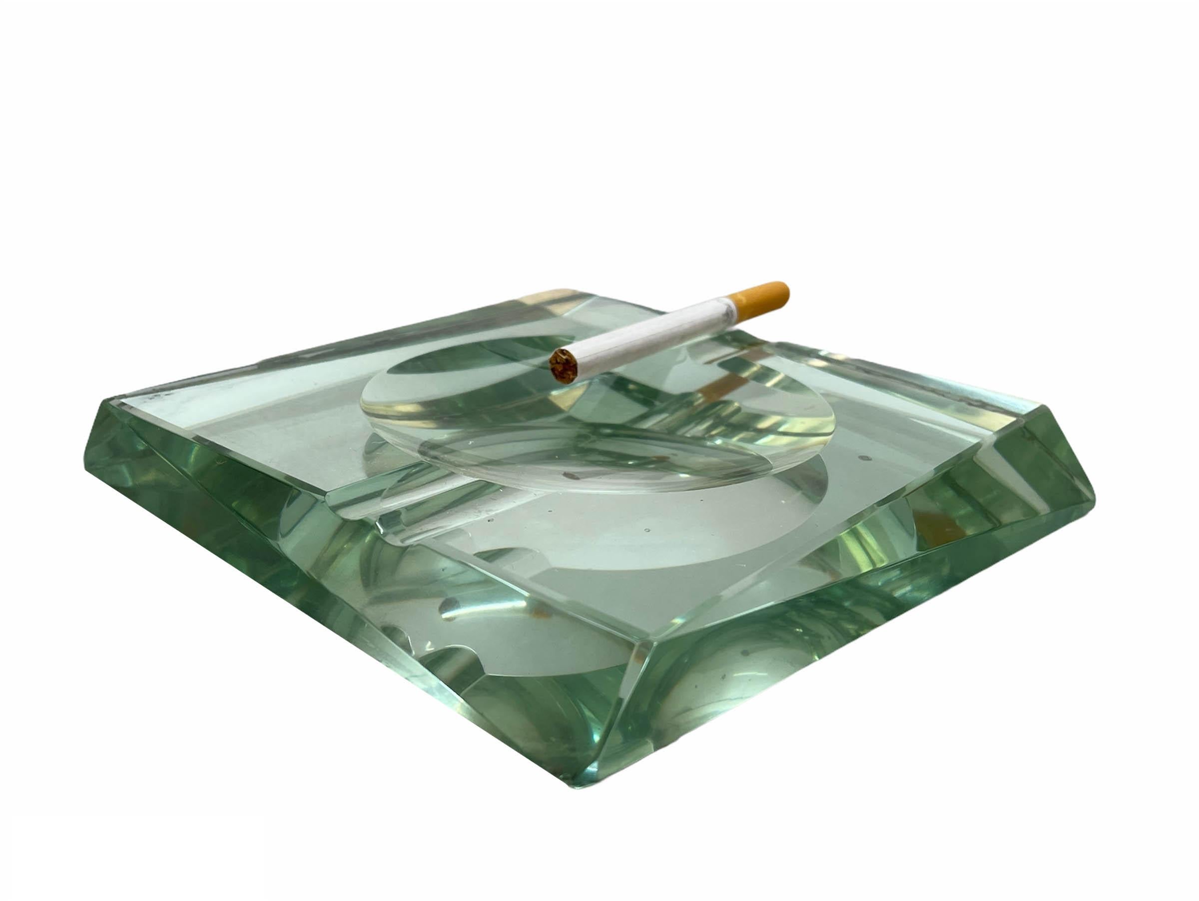 Fontana Arte Midcentury Green Crystal Glass Squared Italian Ashtray, 1960s 8
