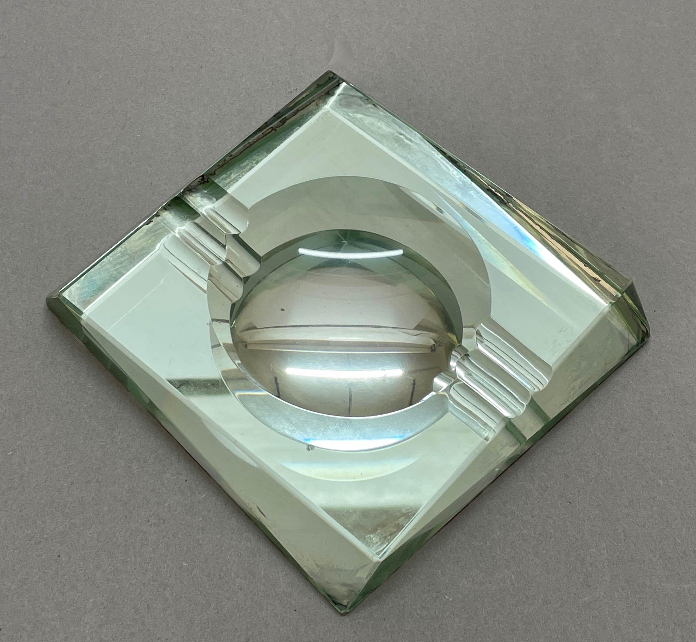 Mid-Century Modern Fontana Arte Midcentury Green Crystal Glass Squared Italian Ashtray, 1960s