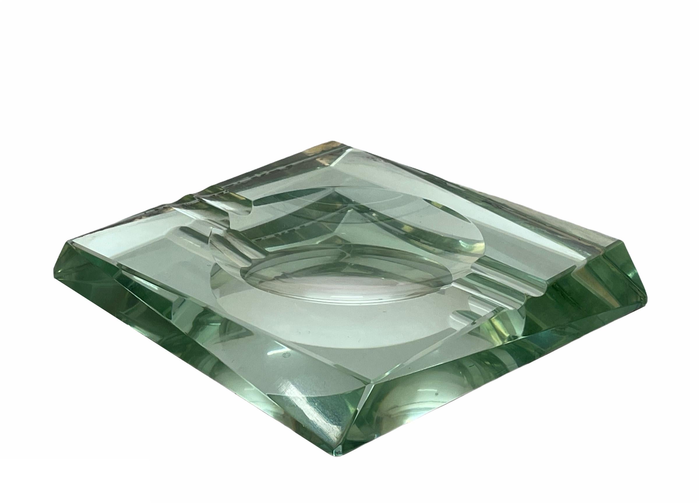Mirror Fontana Arte Midcentury Green Crystal Glass Squared Italian Ashtray, 1960s