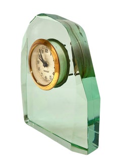 Fontana Arte Midcentury Italian Crystal Glass Table Clock for Mercedes, 1950s