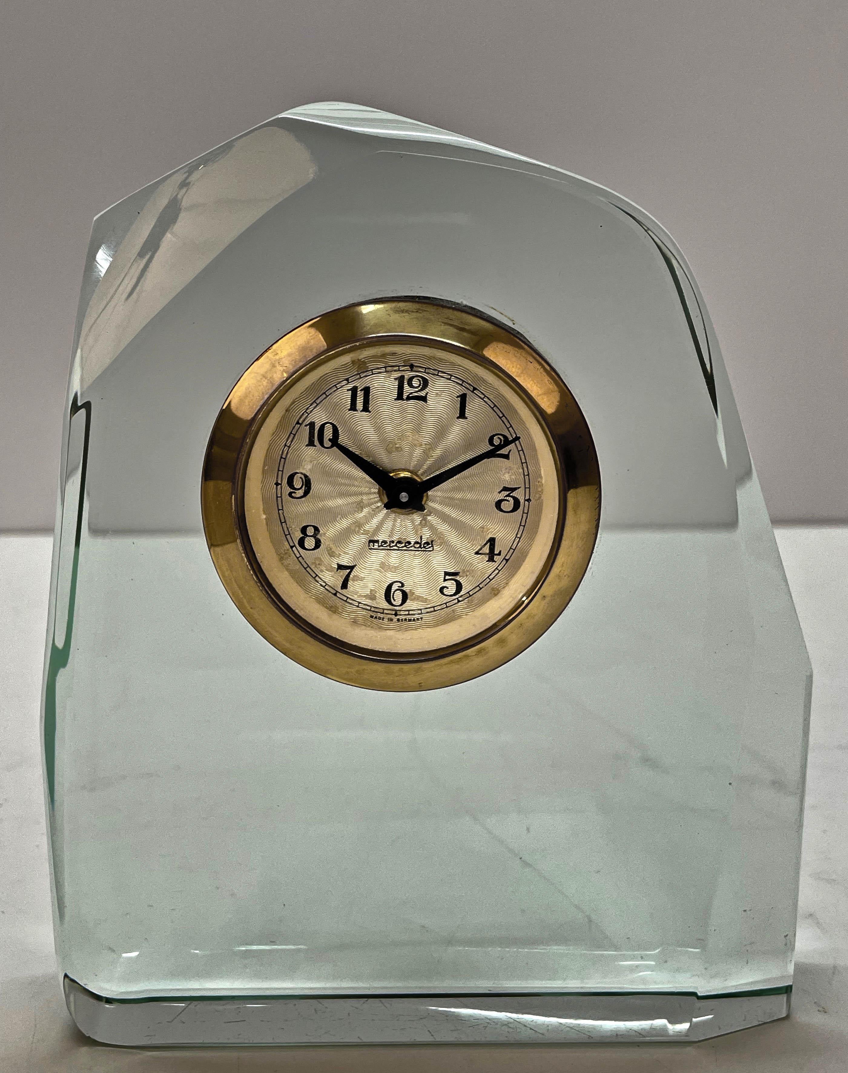 Mid-Century Modern Fontana Arte Midcentury Italian Crystal Glass Table Clock for Mercedes, 1950s