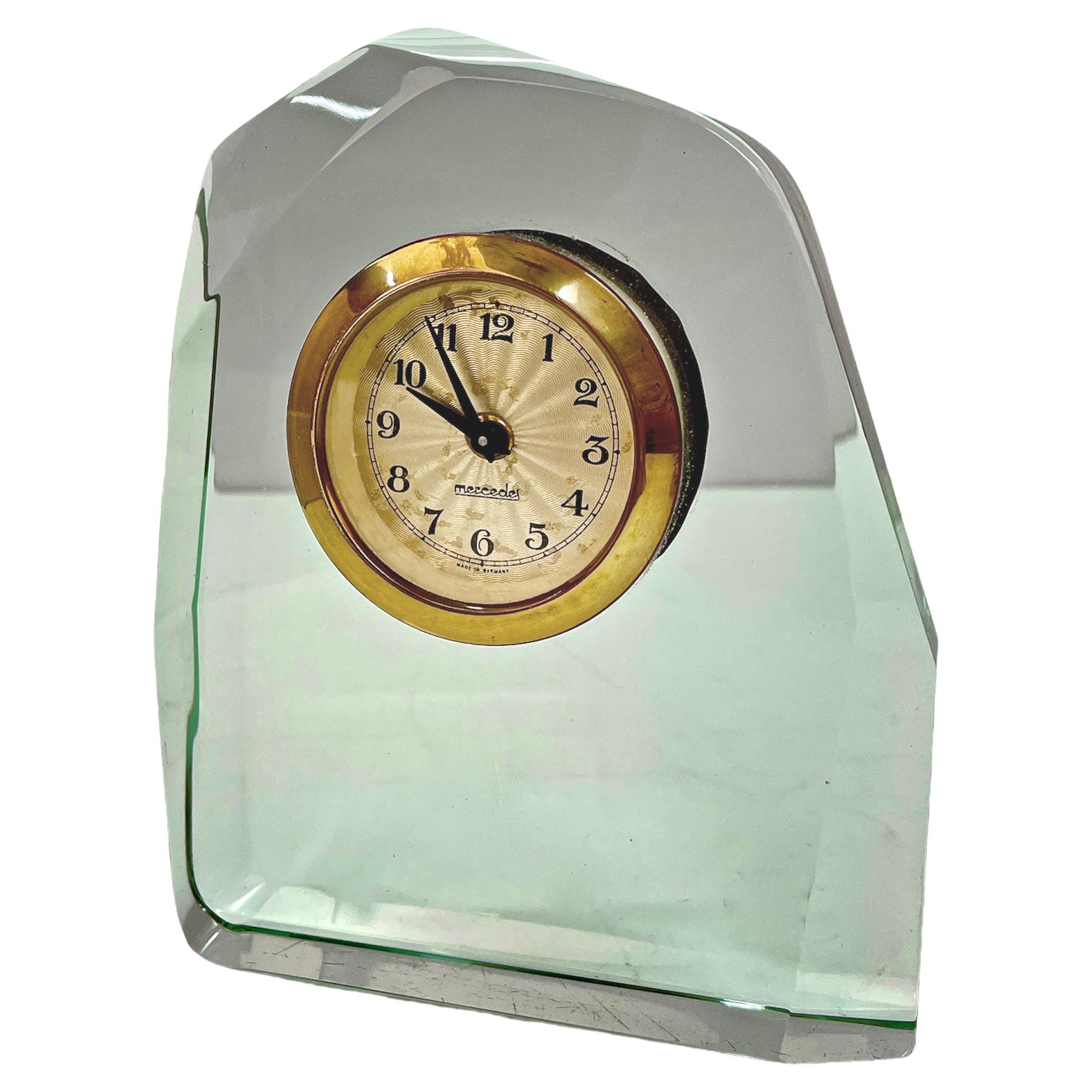 Fontana Arte Midcentury Italian Crystal Glass Table Clock for Mercedes,  1950s at 1stDibs