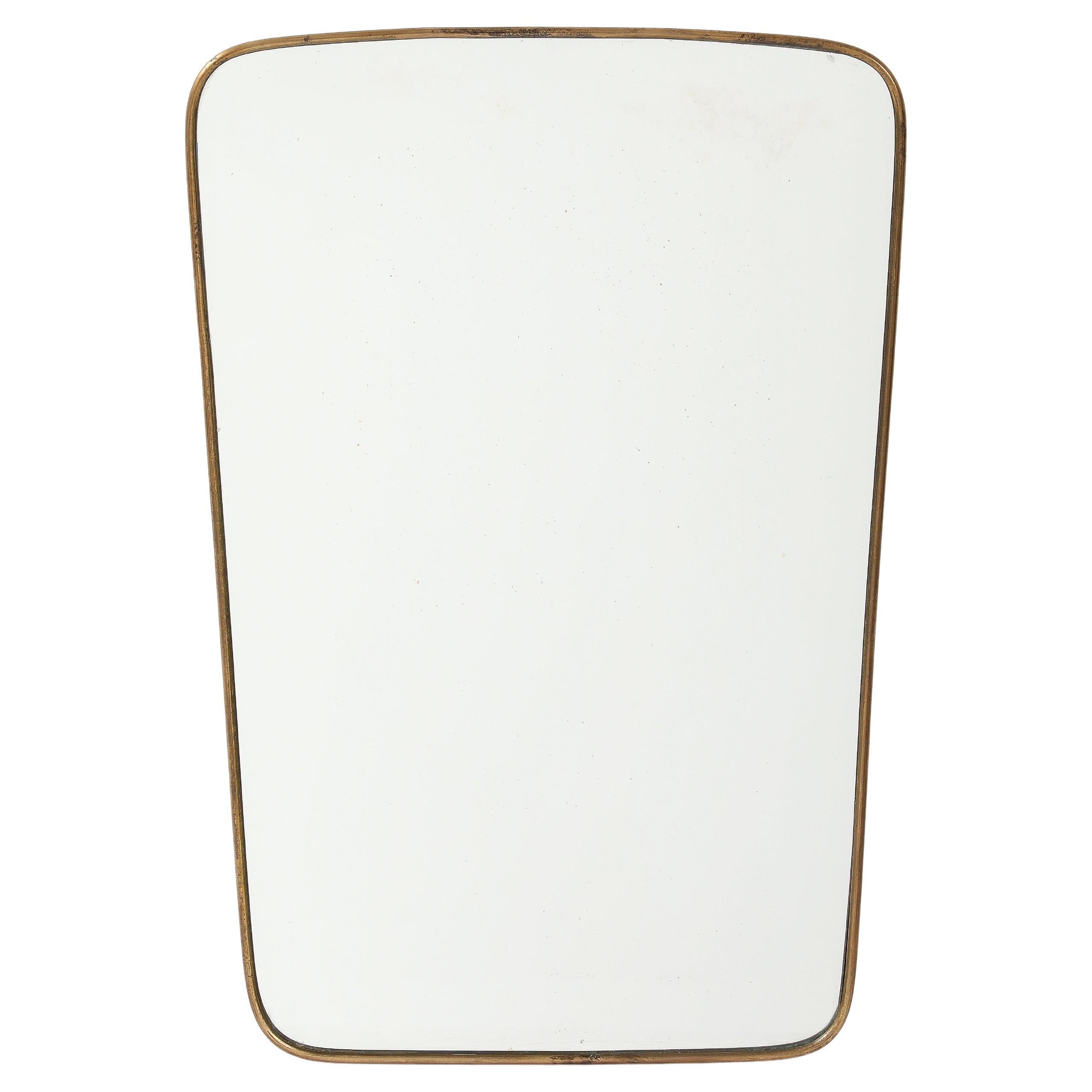 Fontana Arte Midcentury Modernist Shaped Brass Mirror, 1950s