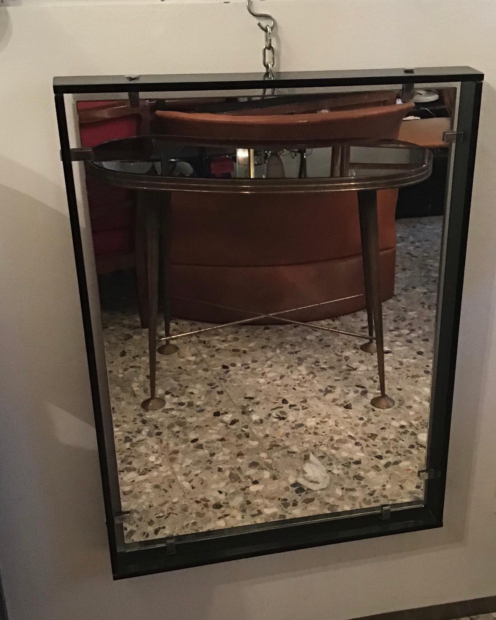 European Fontana Arte Mirror “2014” Glass Crome Metal, 1960, Italy For Sale