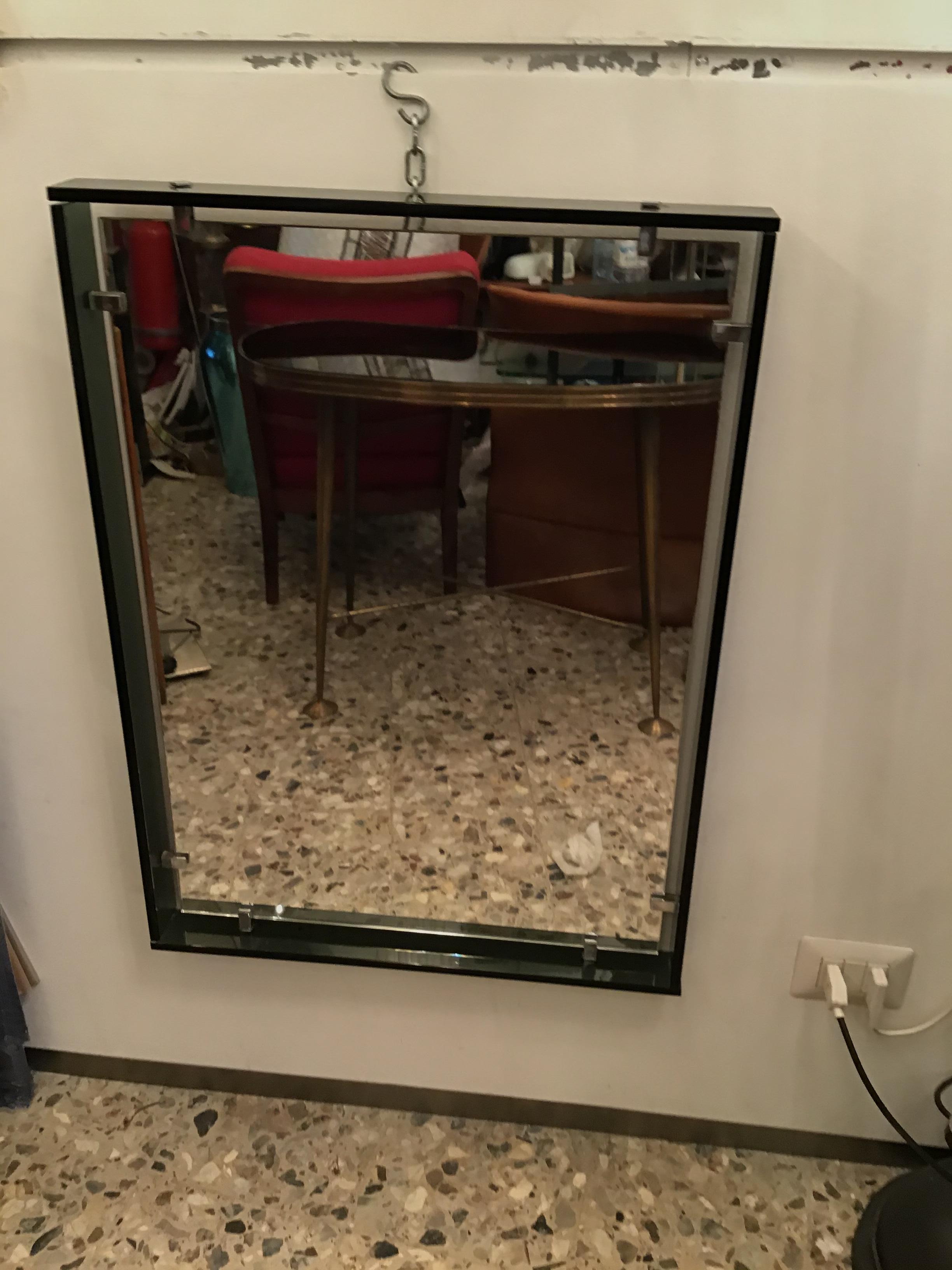 Mid-20th Century Fontana Arte Mirror “2014” Glass Crome Metal, 1960, Italy For Sale