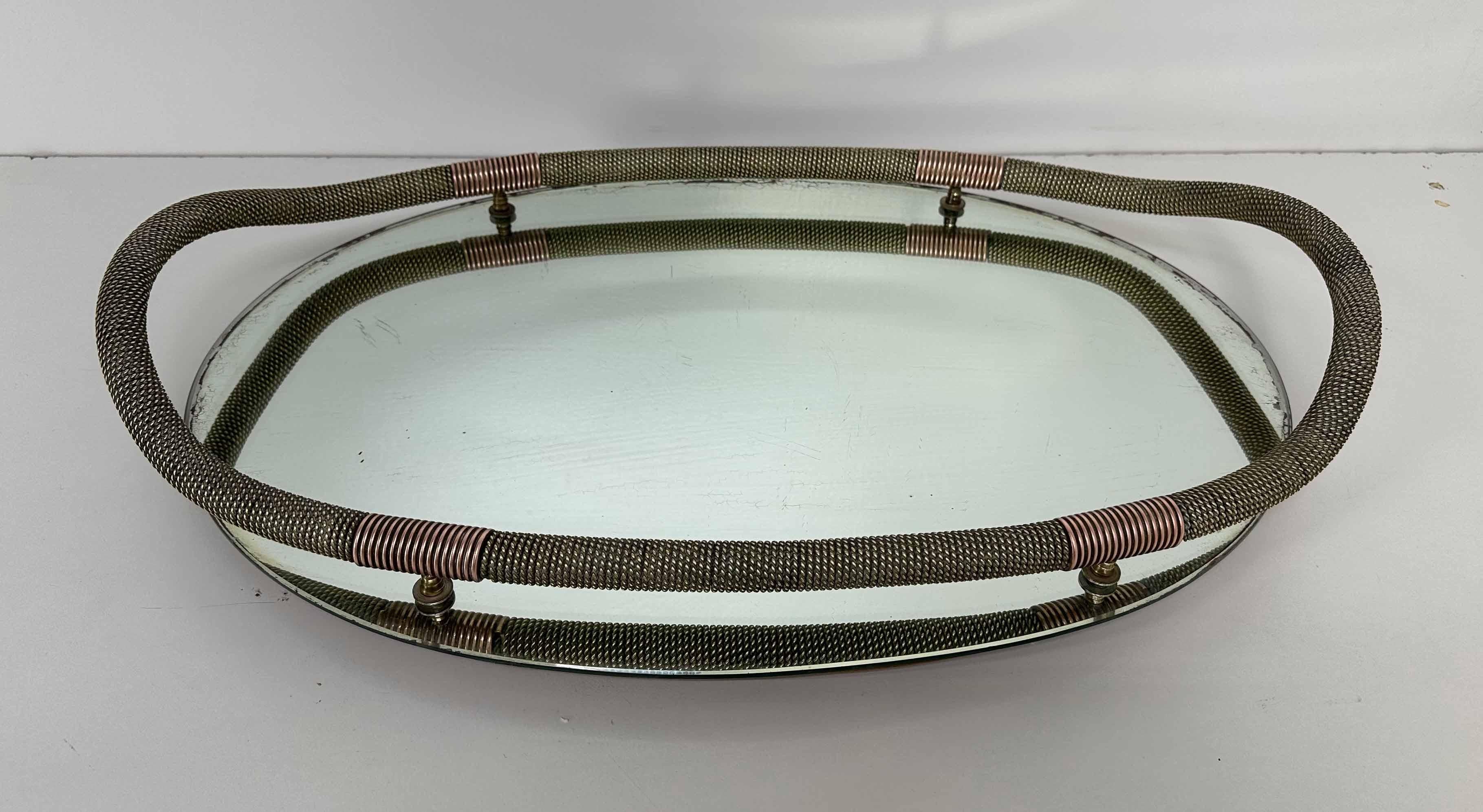 Art Deco Mirror by 'Fontana Arte', Brass and Copper Tray, 1938