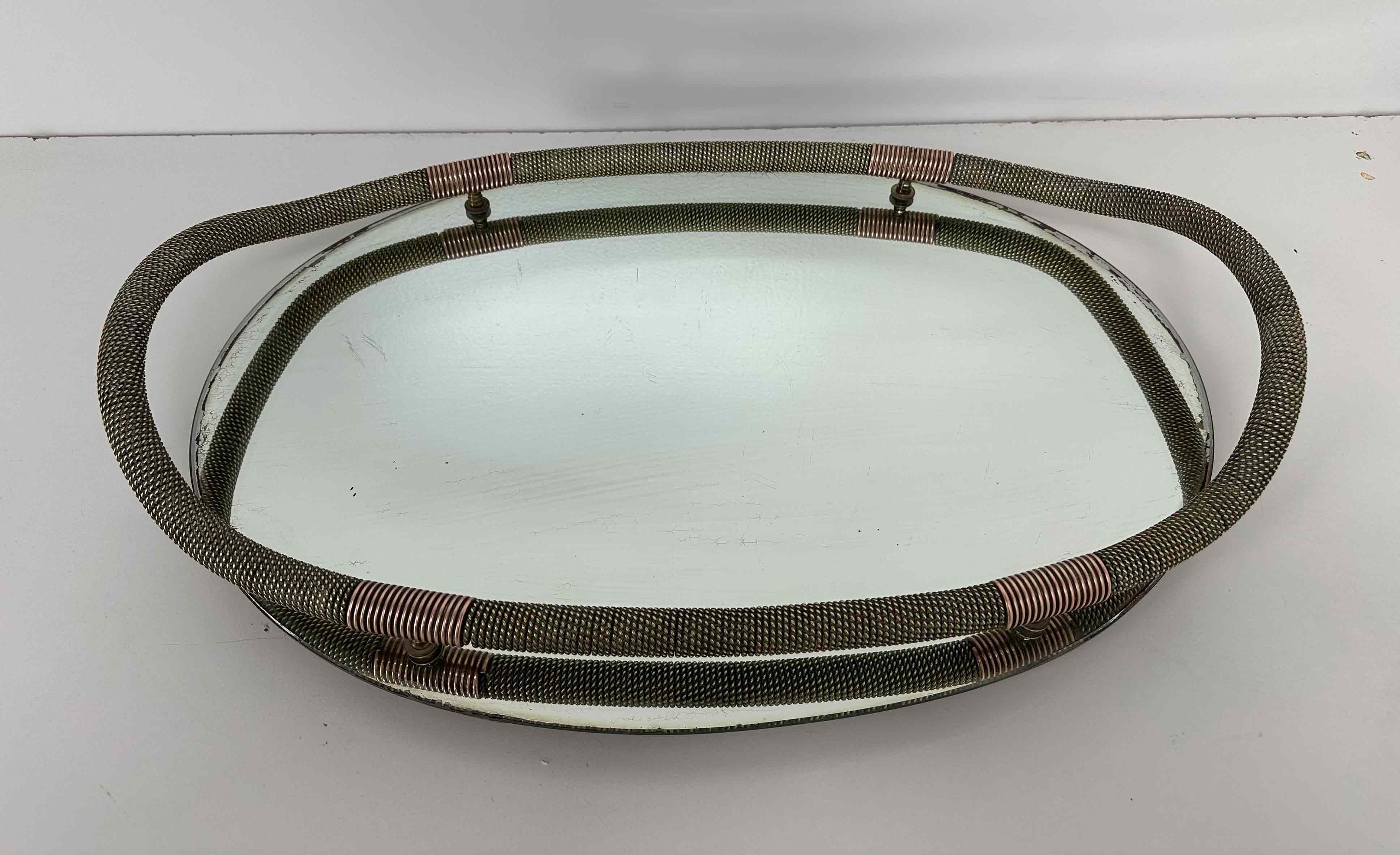 Italian Mirror by 'Fontana Arte', Brass and Copper Tray, 1938