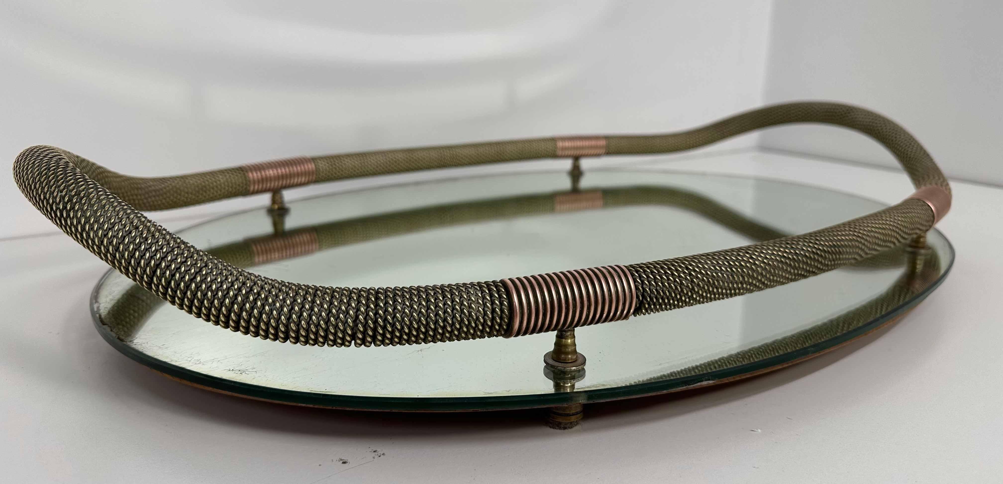 Mirror by 'Fontana Arte', Brass and Copper Tray, 1938 In Good Condition In Meda, MB